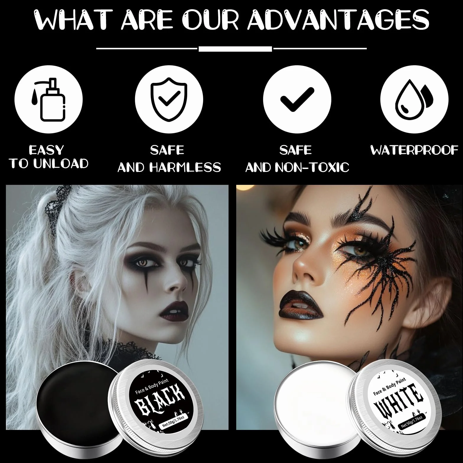 Kit Maquillage Halloween Enfant Adulte Peinture Corporelle Carnaval Blanc Noir SFX Makeup