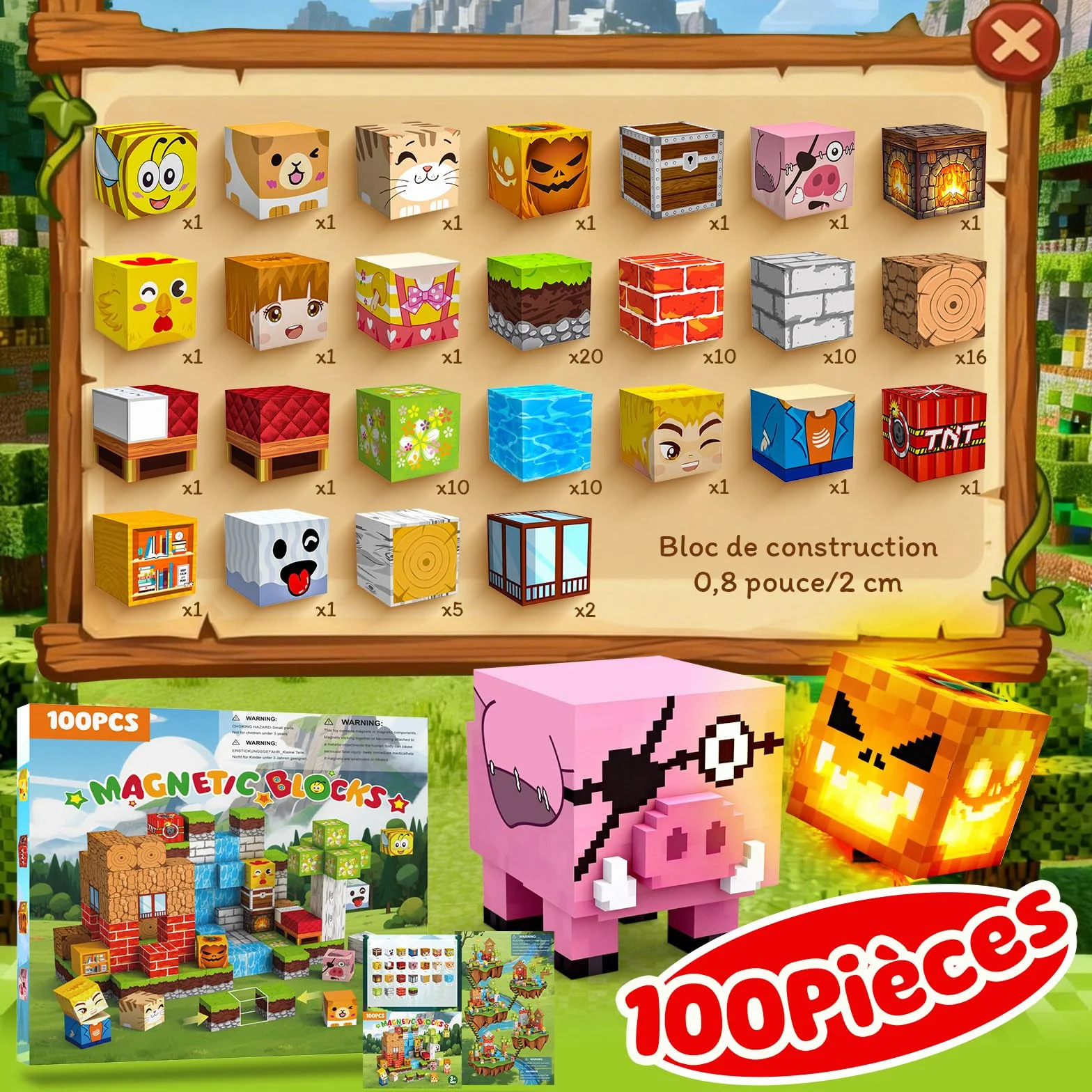 Construction Magnetique Enfant 100 pièces 2CM Magnetic Blocks 3+ Jeux Aimants, Bloc de Cube Magnétique pour Garçon et Fille, Jouet Créatif Montessori