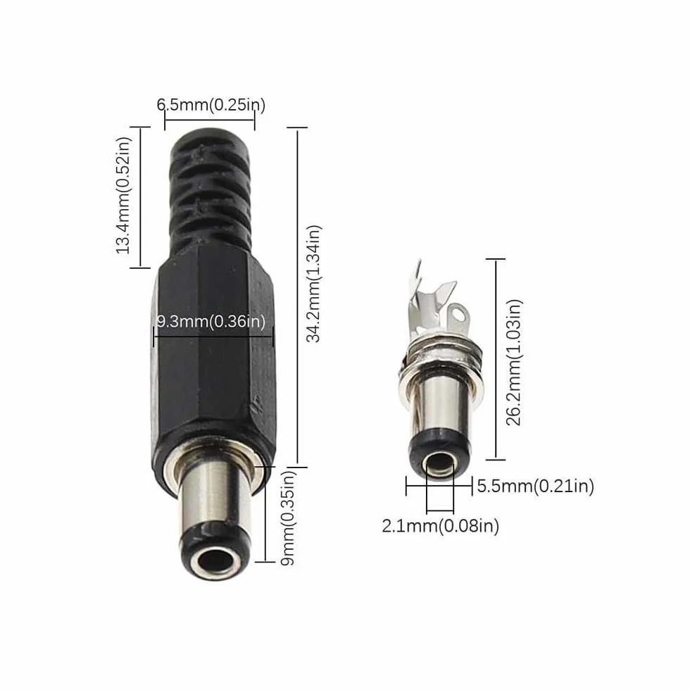 Connecteurs Jack de Prise D'alimentation CC 5,5 mm x 2,1 mm Mâle et Femelle - Lot de 10
