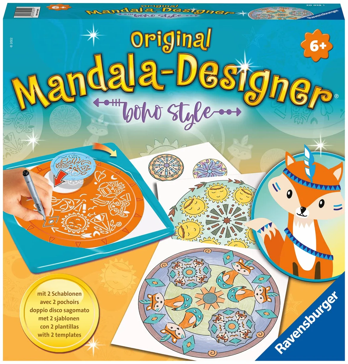 Ravensburger Mandala Designer Dessin Loisir créatif Pochoirs Crayons de Couleur Inclus Boho Style Enfant Dès 6 Ans Version française