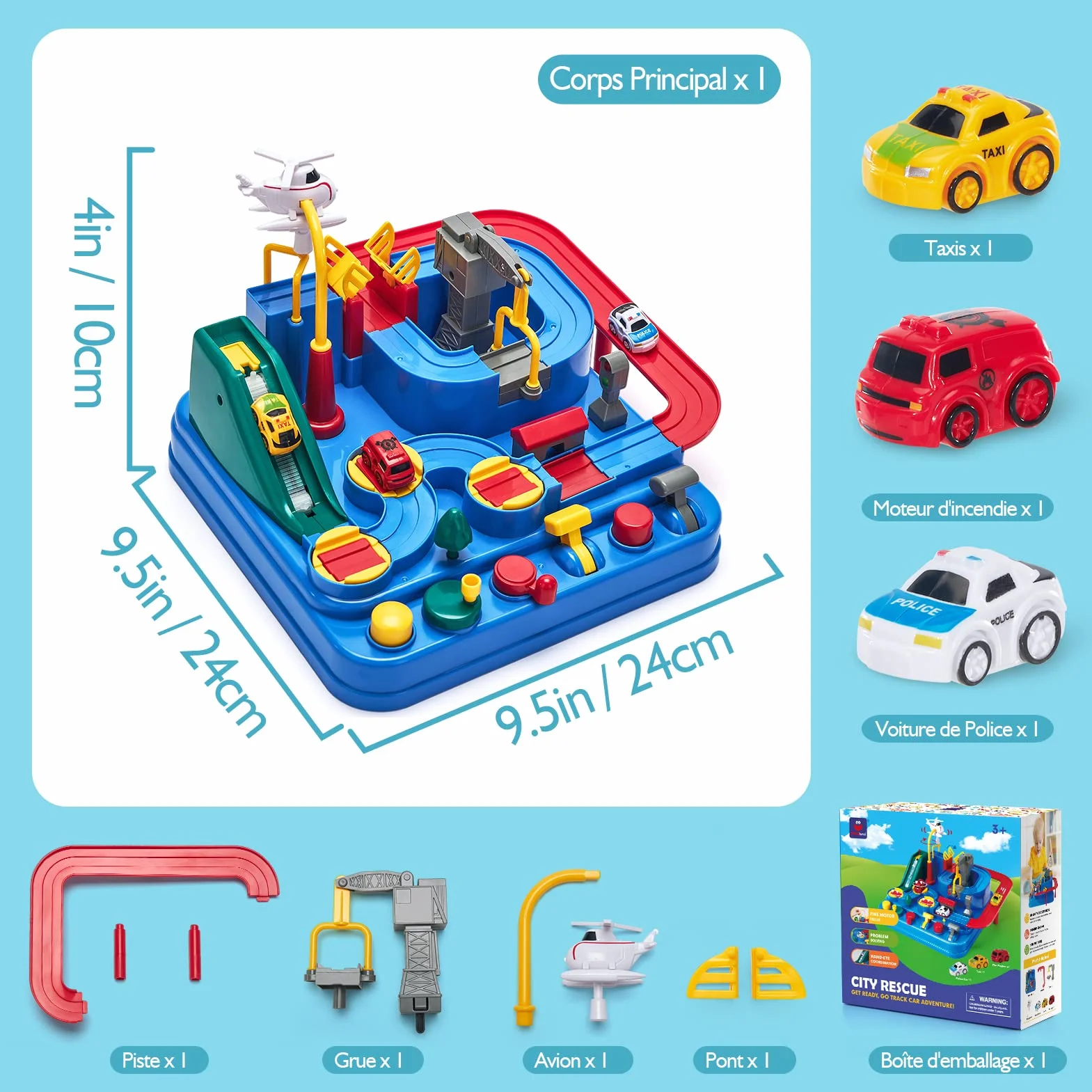 hahaland Circuit Voiture Jouet pour Enfant 3 4 5 Ans - Piste de Voiture avec Hélicoptère et Bus, Jouet Éducatif Interactif, Cadeau Garçon Fille 3-6 Ans