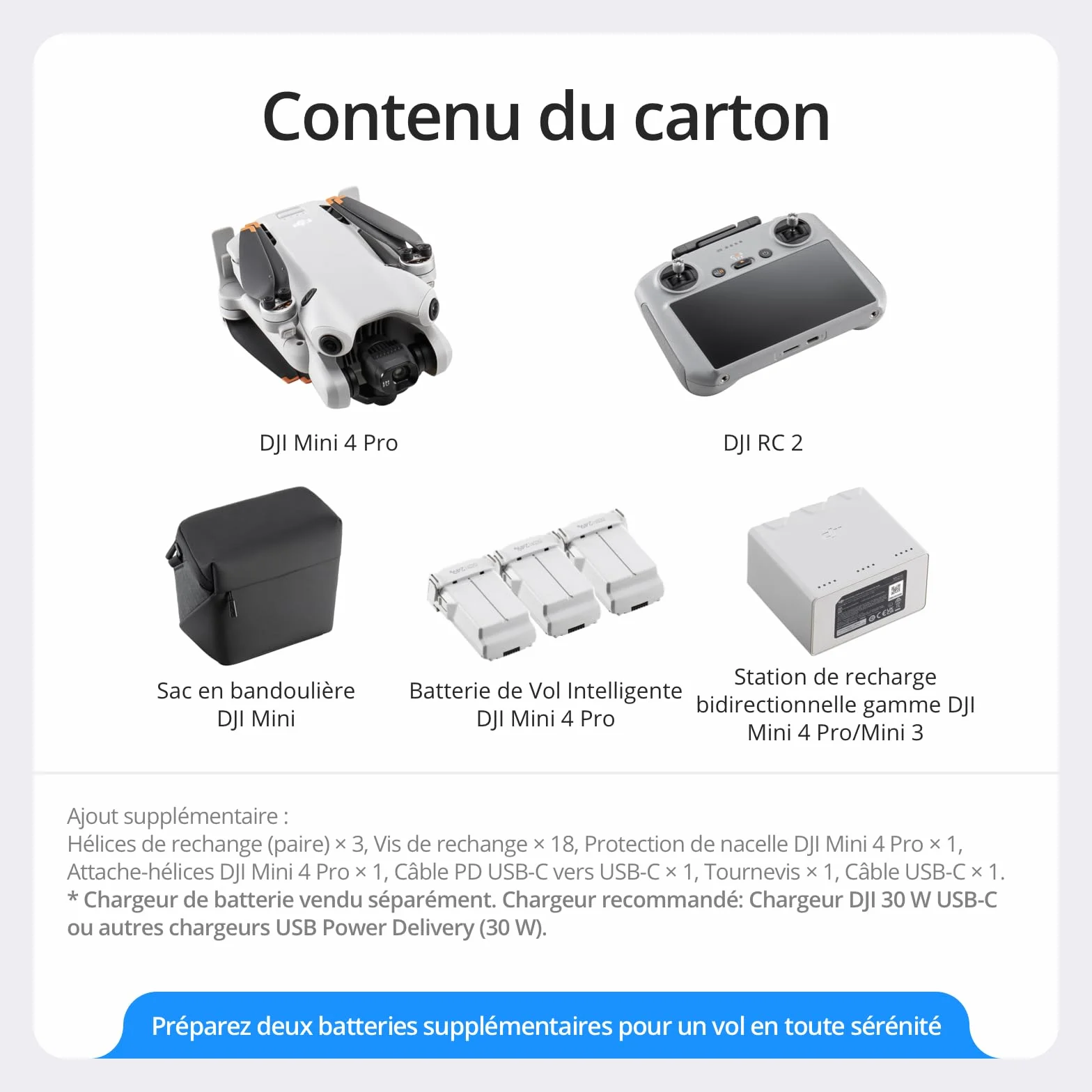 DJI Bundle avec Mini 4 Pro Fly More avec RC 2 (Radiocommande avec Écran), Mini Drone Pliable avec Caméra 4K, Moins de 0,549 lb/249 g, Temps de Vol de 34 min, 2 Batteries Supplémentaires, C0
