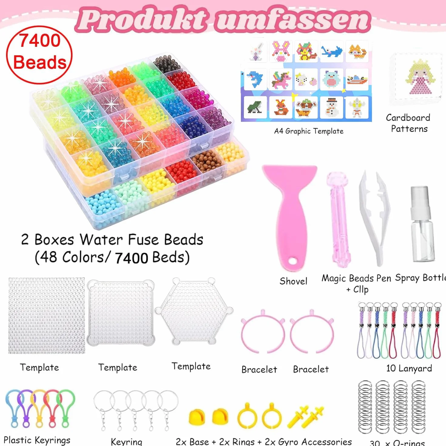 Perles à repasser 48 couleurs EIKEJI 7400 Recharge, brillent dans le noir, pour enfants loisir créatif cadeau