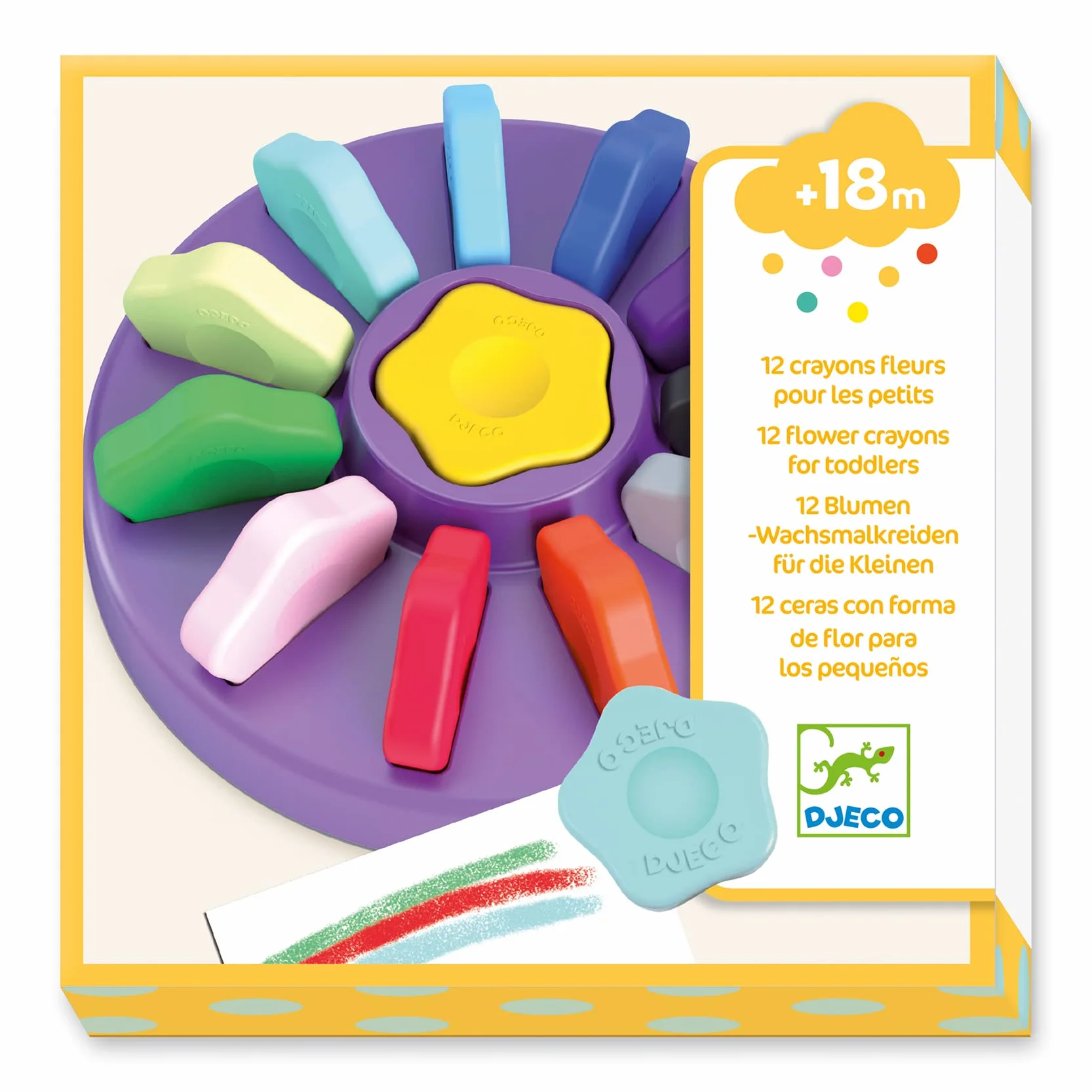 DJECO Coffret 12 Crayons Feutre Pastels Fleurs dès 18 Mois Dessin & Coloriage Ultra Lavable