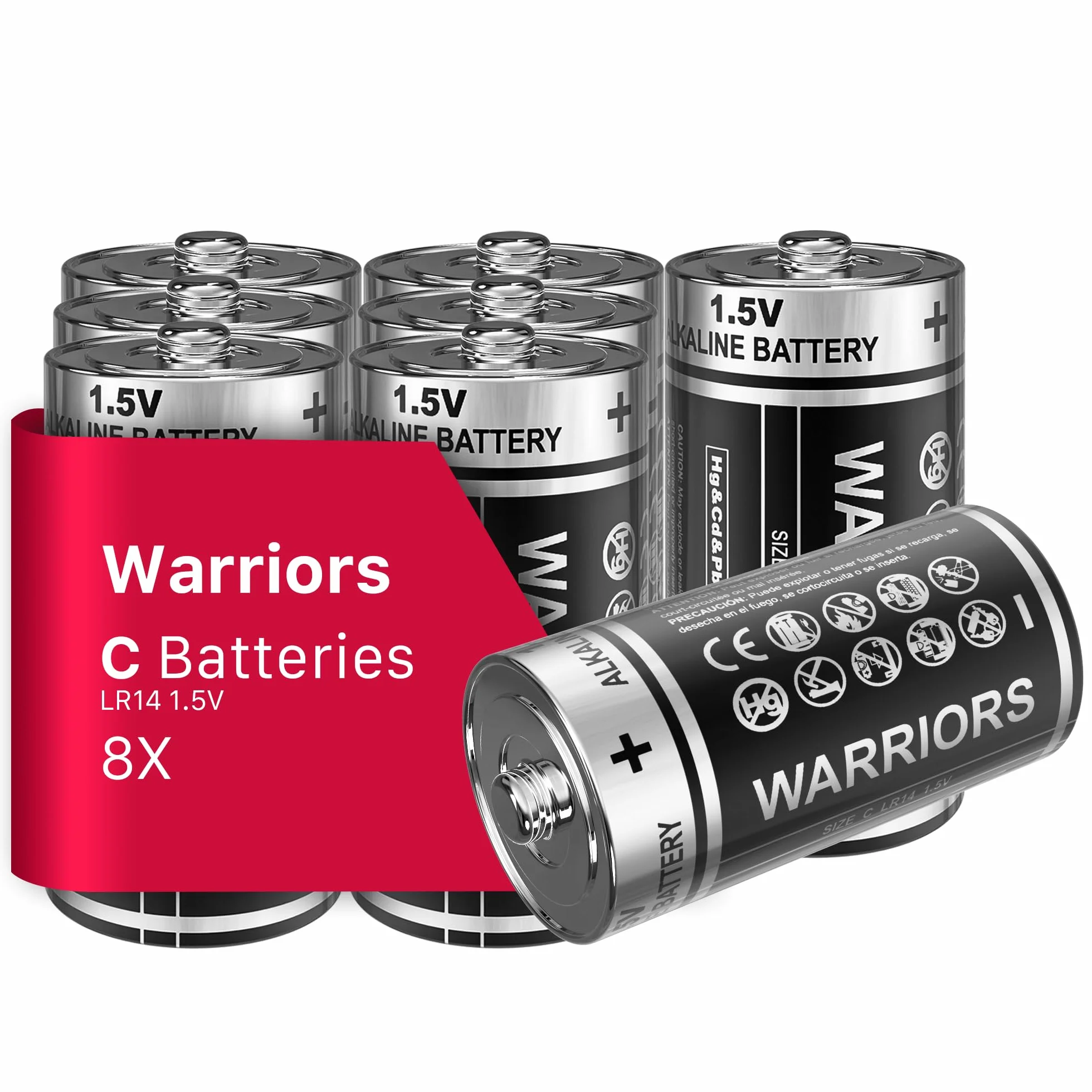 Piles LR14 C Alcalines 1,5V Lot de 8 Warriors 8X Anti-Fuite 10 Ans