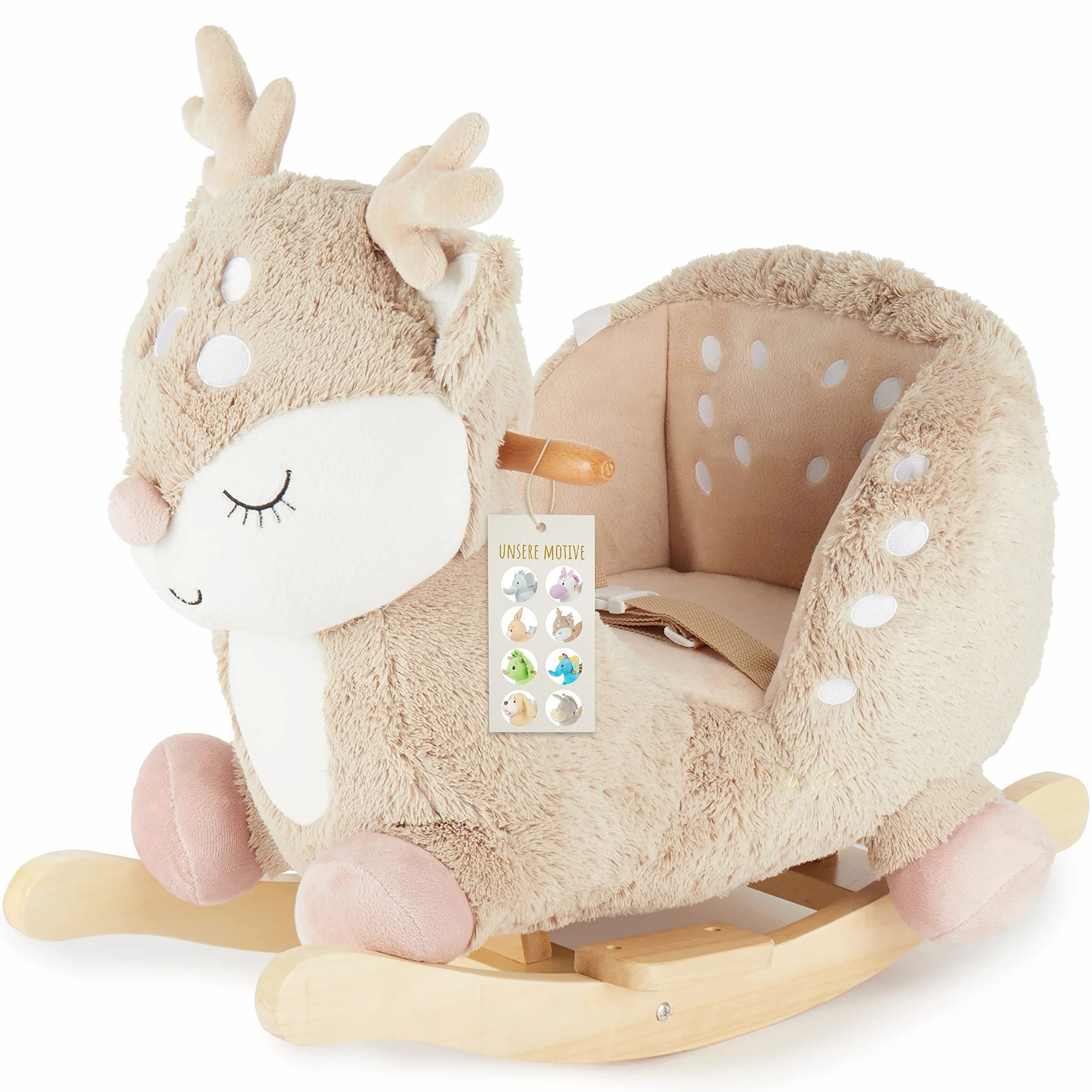 Bieco Lapin à bascule en peluche 60 cm avec ceinture de sécurité pour enfant dès 9 mois