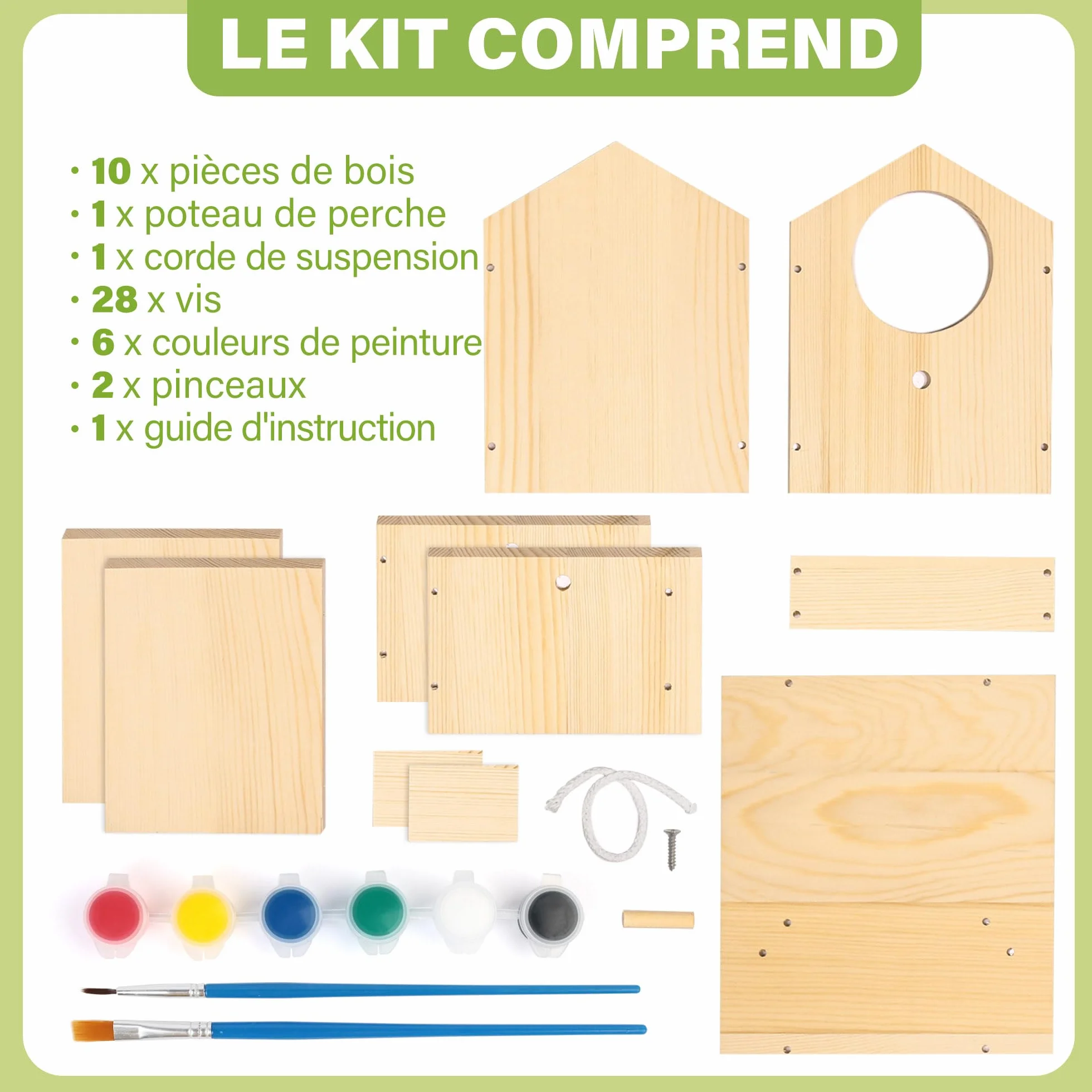 LotFancy Kit de Bricolage Cabane Oiseaux en Bois pour Enfant, 2 Pièce, Maison Oiseaux Exterieur