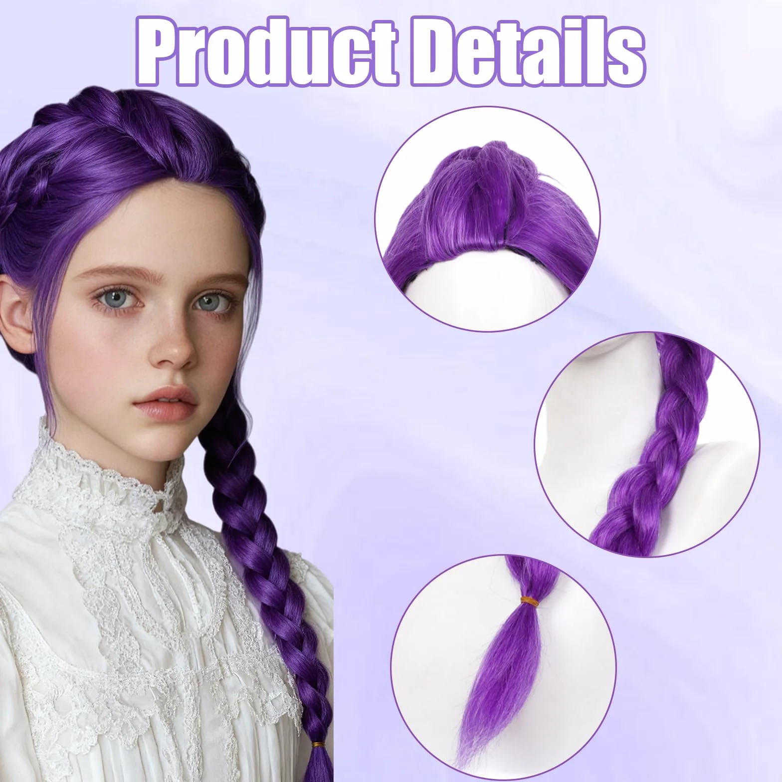 Perruque Cosplay avec Tresses Violettes pour Femmes Hommes Enfants, Perruque Réaliste Déguisement Halloween Fête Carnaval