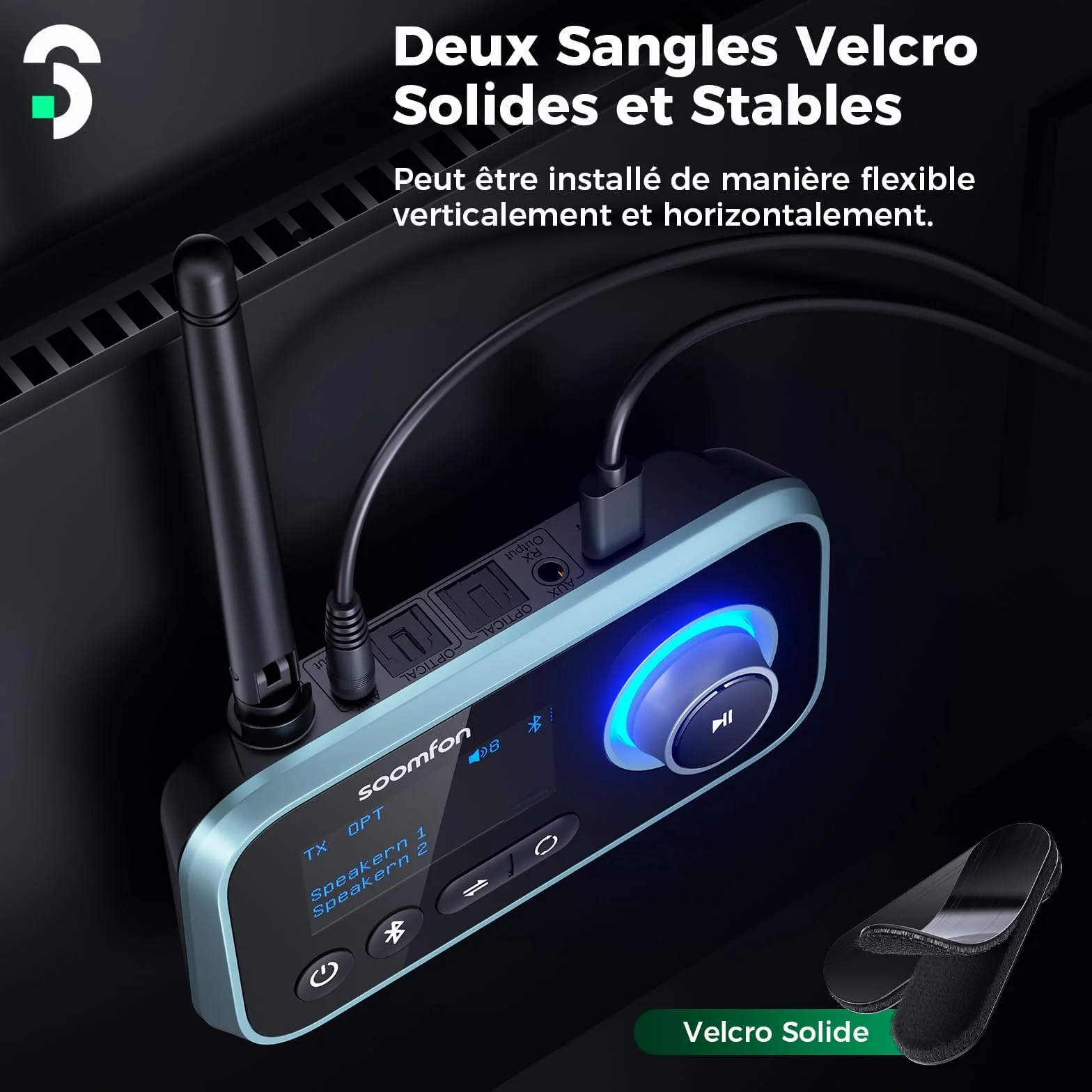 SOOMFON Émetteur Récepteur Bluetooth 5.0 avec Écran LCD, Adaptateur Audio 3 en 1 AUX/RCA/Jack 3.5mm/Optique