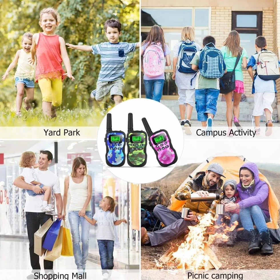 Nestling Talkie Walkie Enfants, Radio à 2 Voies avec 8 Canaux, Lampe de Poche LCD Rétro-éclairée, Jouets pour 3-12 Ans Camping