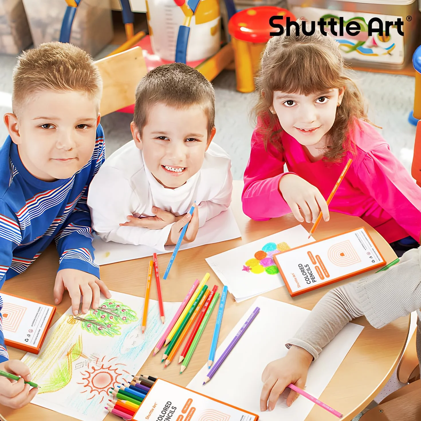 Shuttle Art 144 Crayon de Couleurs, Pack de 12, Pré-taillé, Fournitures Scolaires