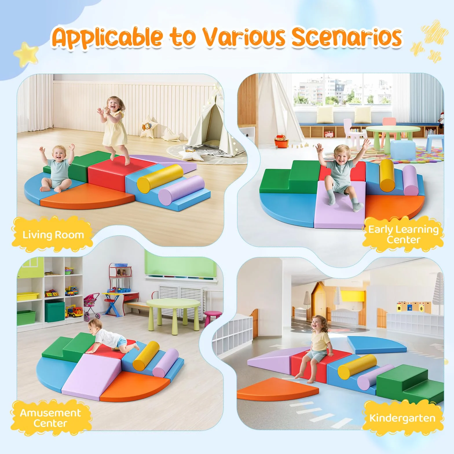 Blocs de Construction en Mousse Géants pour Bébé, Jouets Éducatifs Préscolaires pour Ramper et Grimper (Bleu Clair-5)