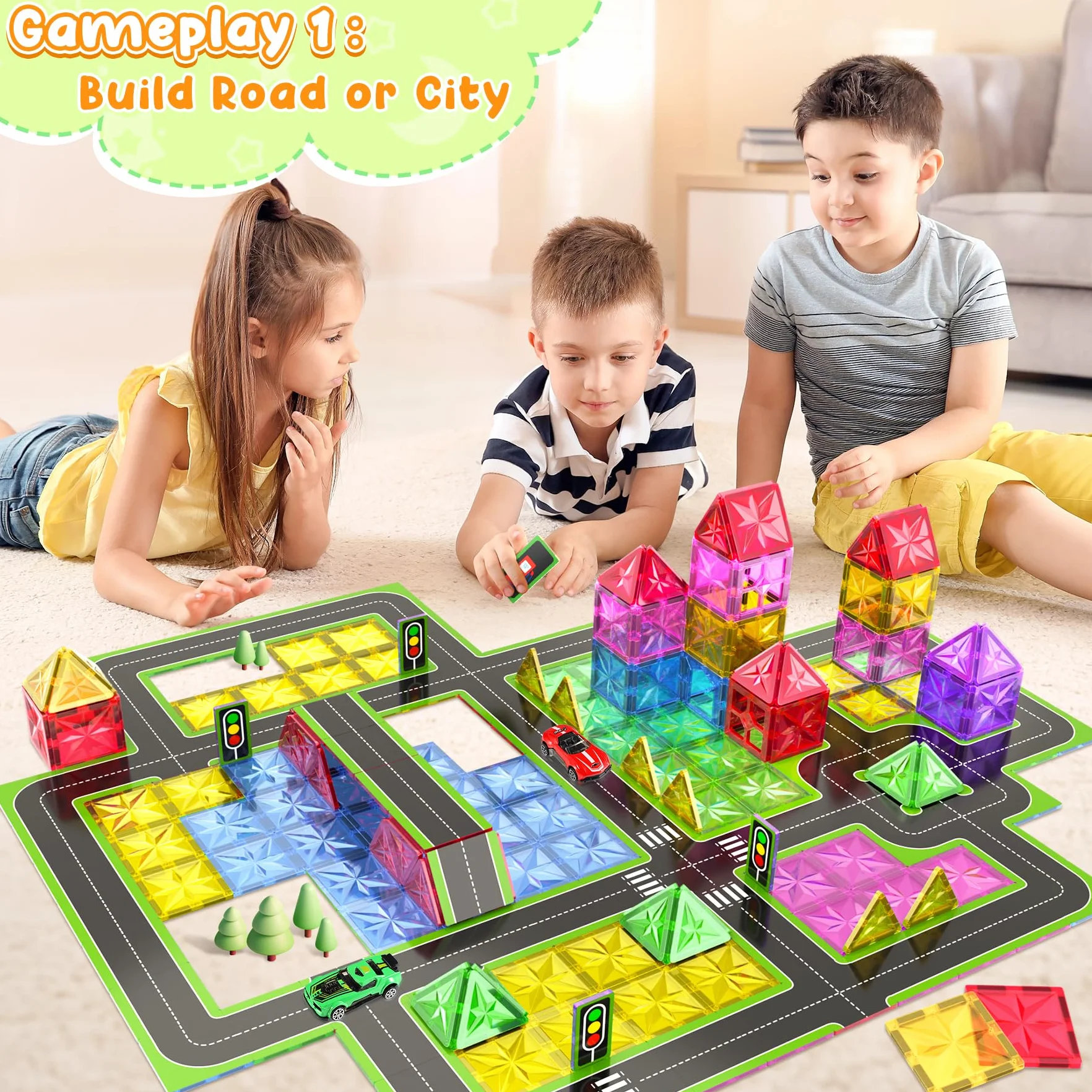 Blocs de Construction Magnétiques 72 Pièces Enfant Jeux Cadeaux 3-8 Ans