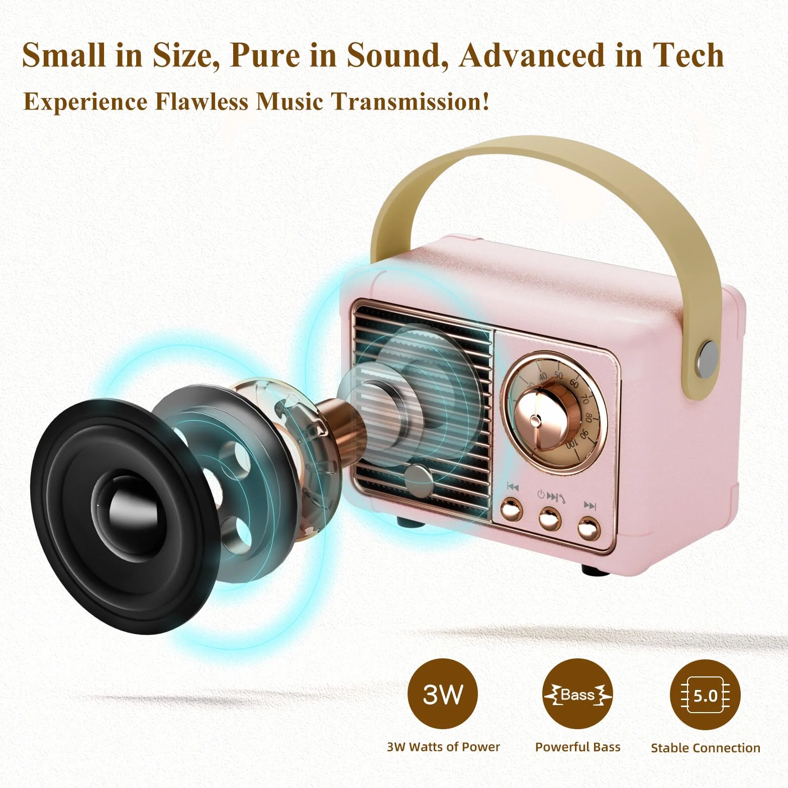 Enceinte Portable Bluetooth Kawaii Haut-parleurs sans Fil Cadeau Fille 10 Ans Rose