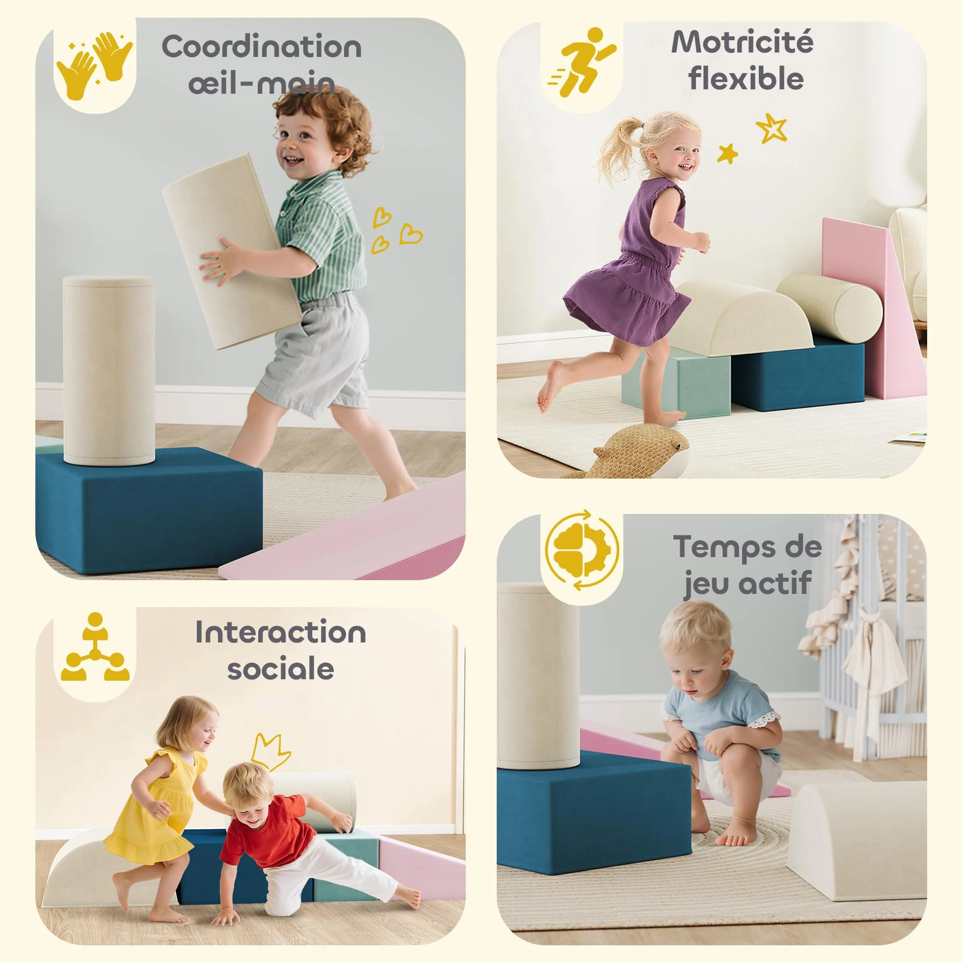 AIYAPLAY Parcours motricité bébé modulable, Jouet d'escalade, Blocs Mousse éducatifs 5 pièces, Housse Lavable en Velours, Multicolore