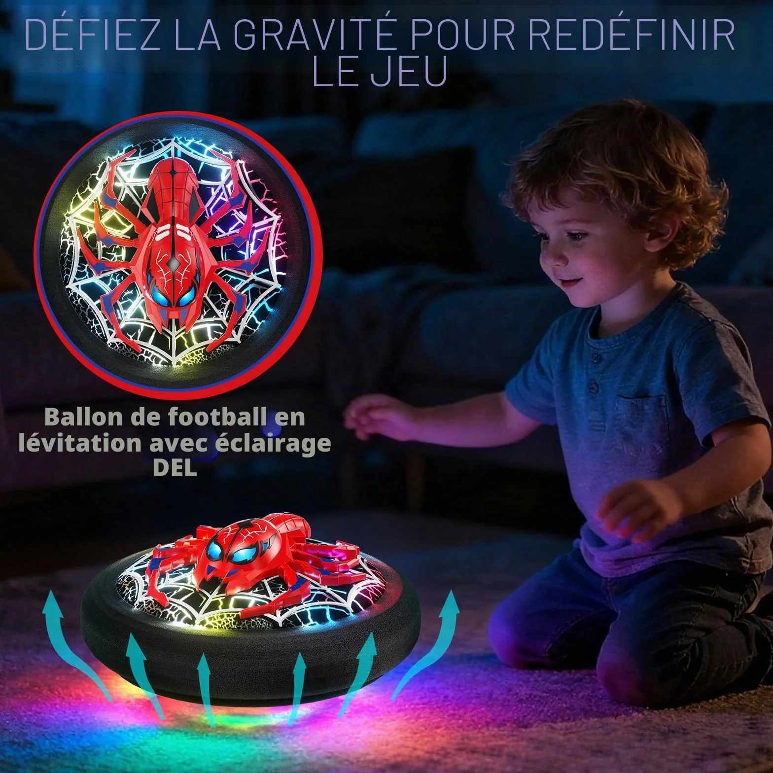 Spider Ballon de Football Flottant LED Rechargeable avec Propulsion Aérienne pour Enfants 3-8 Ans