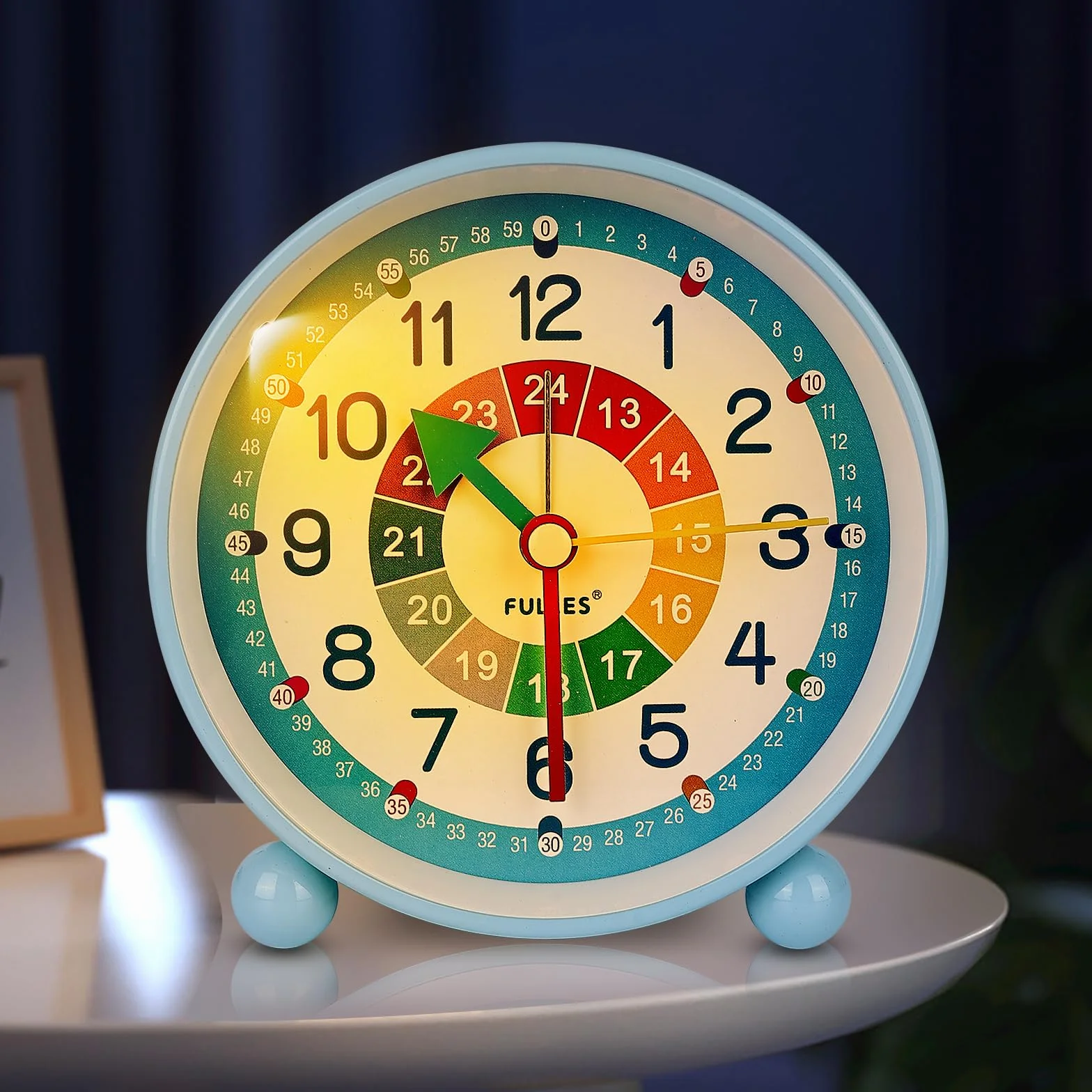 PORFOYO Réveil numérique pour enfant - Horloge d'apprentissage silencieuse - Avec veilleuse - Bleu