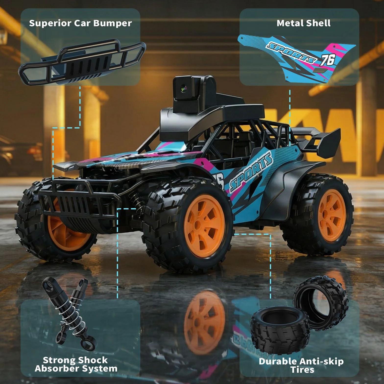 Voiture Télécommandée Avec Caméra, 2.4GHz Écran LCD 2.8" et Caméra Orientable à 60°, Vidéo en Direct, Double Commande APP/Radio, Rechargeable Voiture Télécommandée Cadeau pour Enfants et Adultes