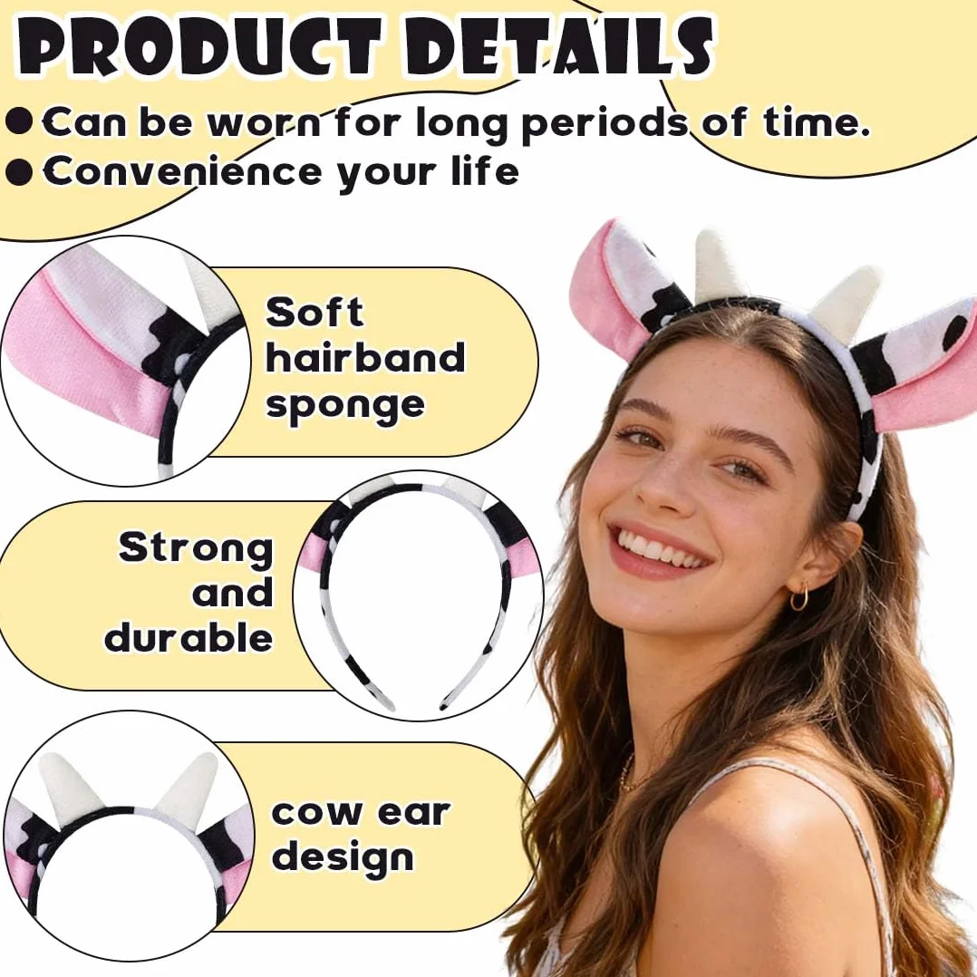 MKEWUU Serre Tete Homme Animaux Bandeau Oreilles Vache Noir Blanc Costume Cosplay Noël Fête Enfants Adultes