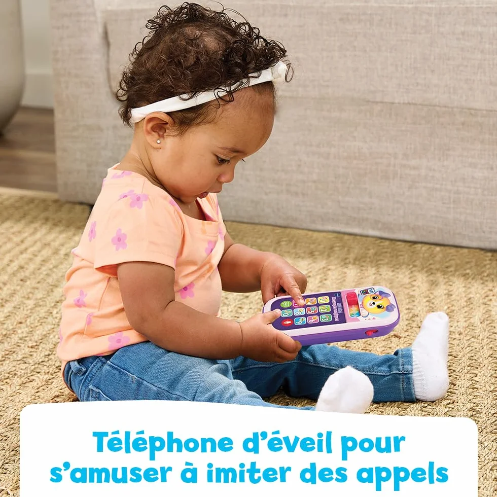 VTech Allô Bébé Messages Magiques Rose Premier Téléphone Interactif Parlant Musical Enregistreur Vocal Changeur de Voix Effets Lumineux Cadeau Bébé 9 Mois Français