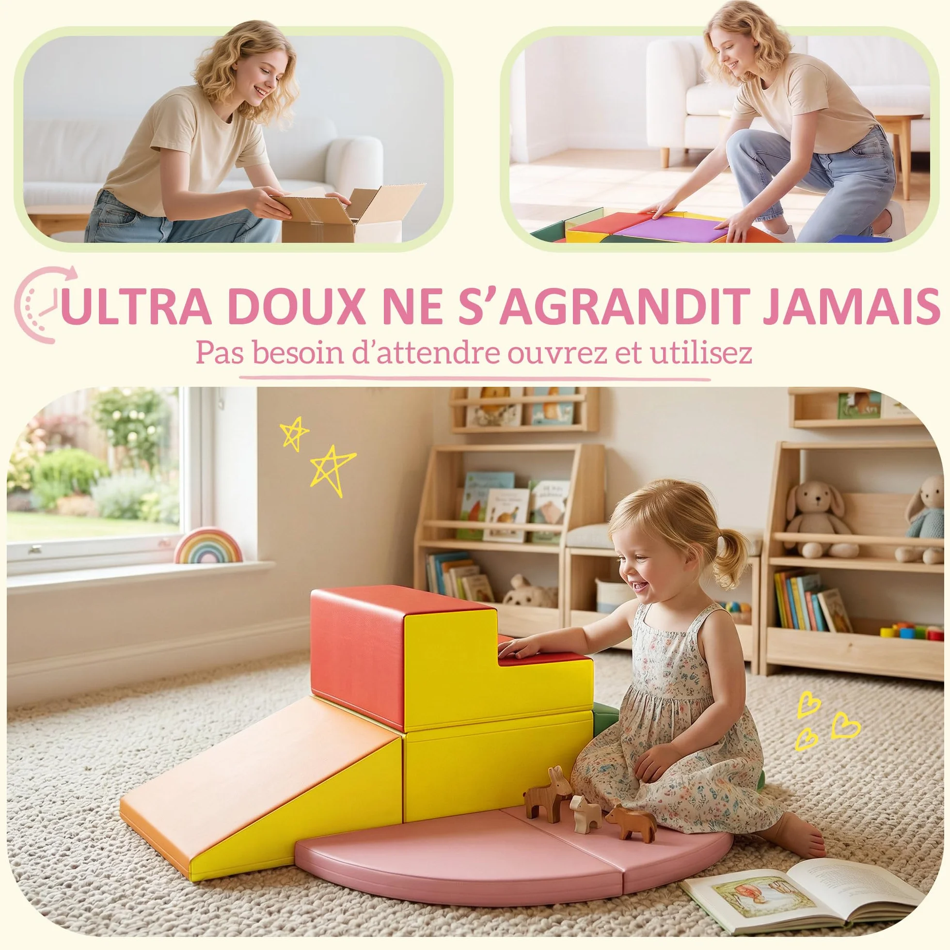 HOMCOM Parcours motricité bébé 6PCS Module en Mousse EPE avec Housse revêtement synthétique Blocs Construction Jouets éducatifs Enfants préscolaire Multicolore