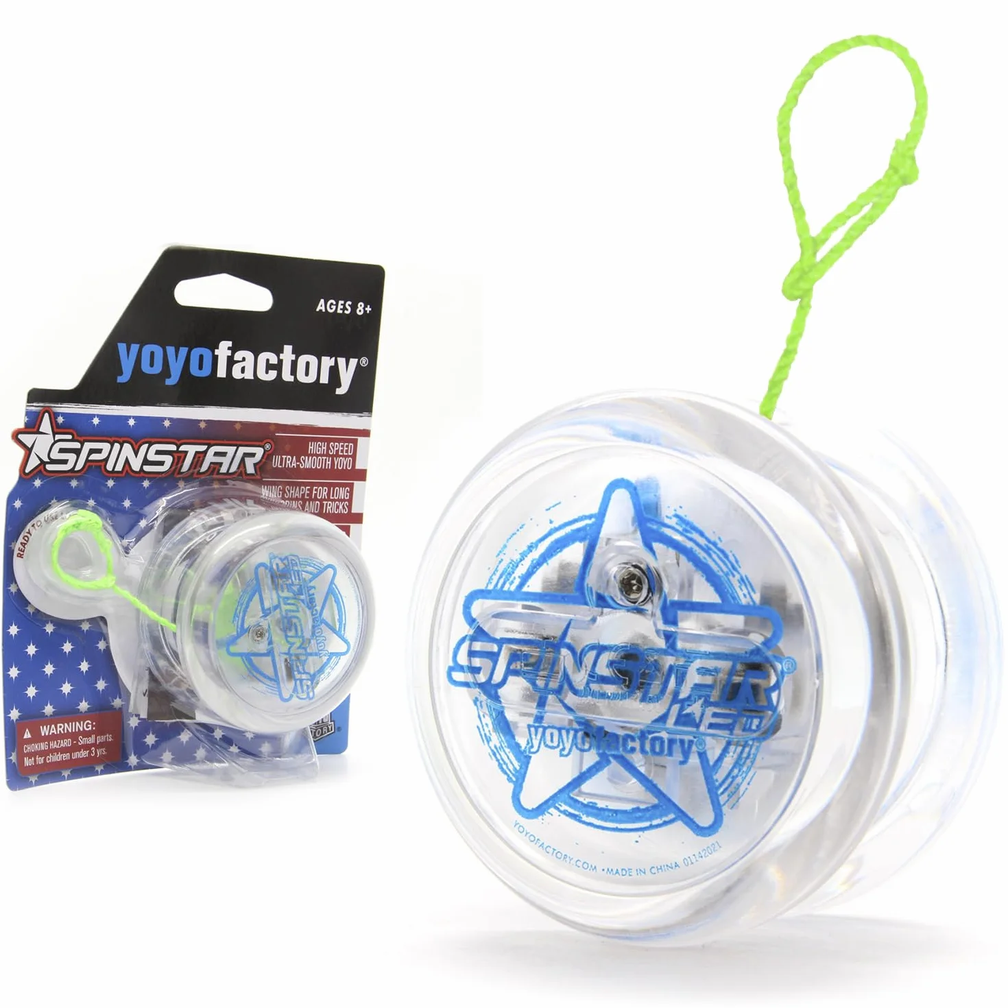 YoyoFactory SPINSTAR LED Yo-yo Bleu - Yo-yo Lumineux pour Débutants avec Ficelle et Batteries Incluses