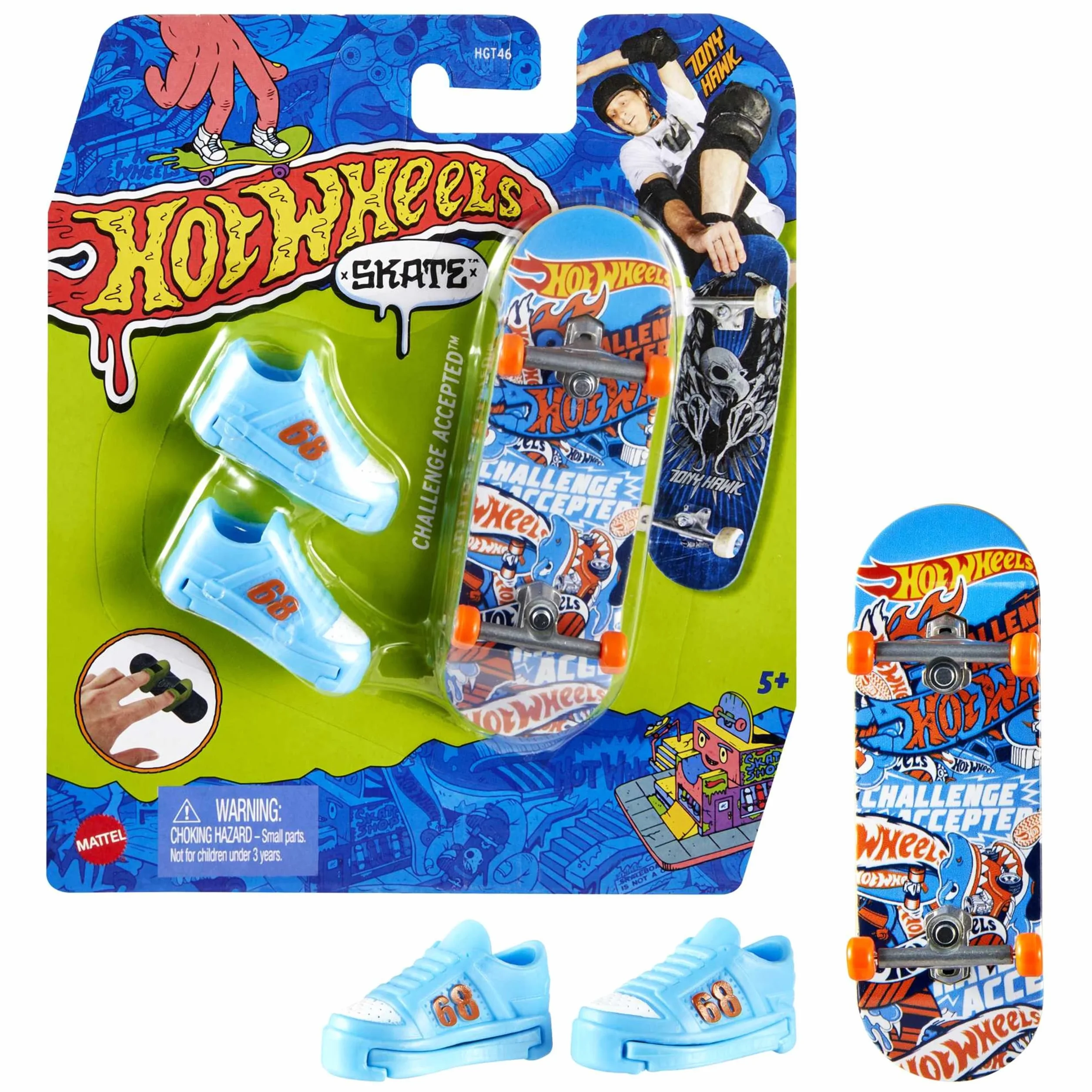 Hot Wheels Skate Fingerboard Coffret Tony Hawk HGT46 Jouet Enfant avec 1 Fingerboard et 1 Paire de Chaussures