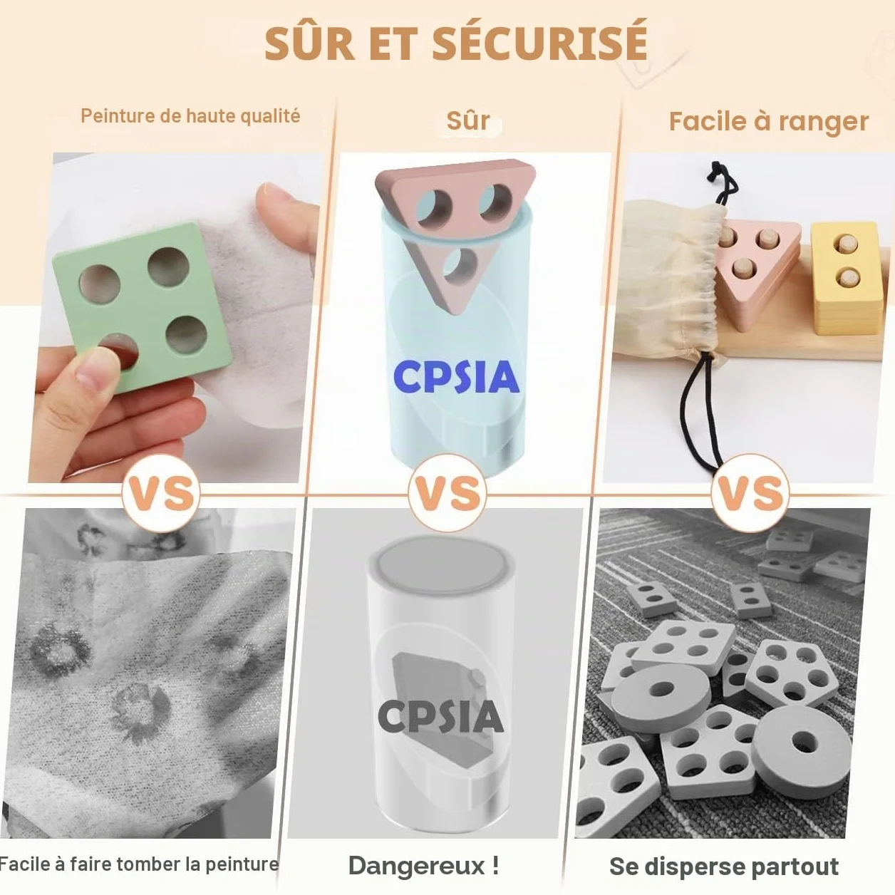 Jouets Puzzle en Bois Montessori 1 2 3 Ans, Jeu d'Activité et Développement pour Enfants 1 an