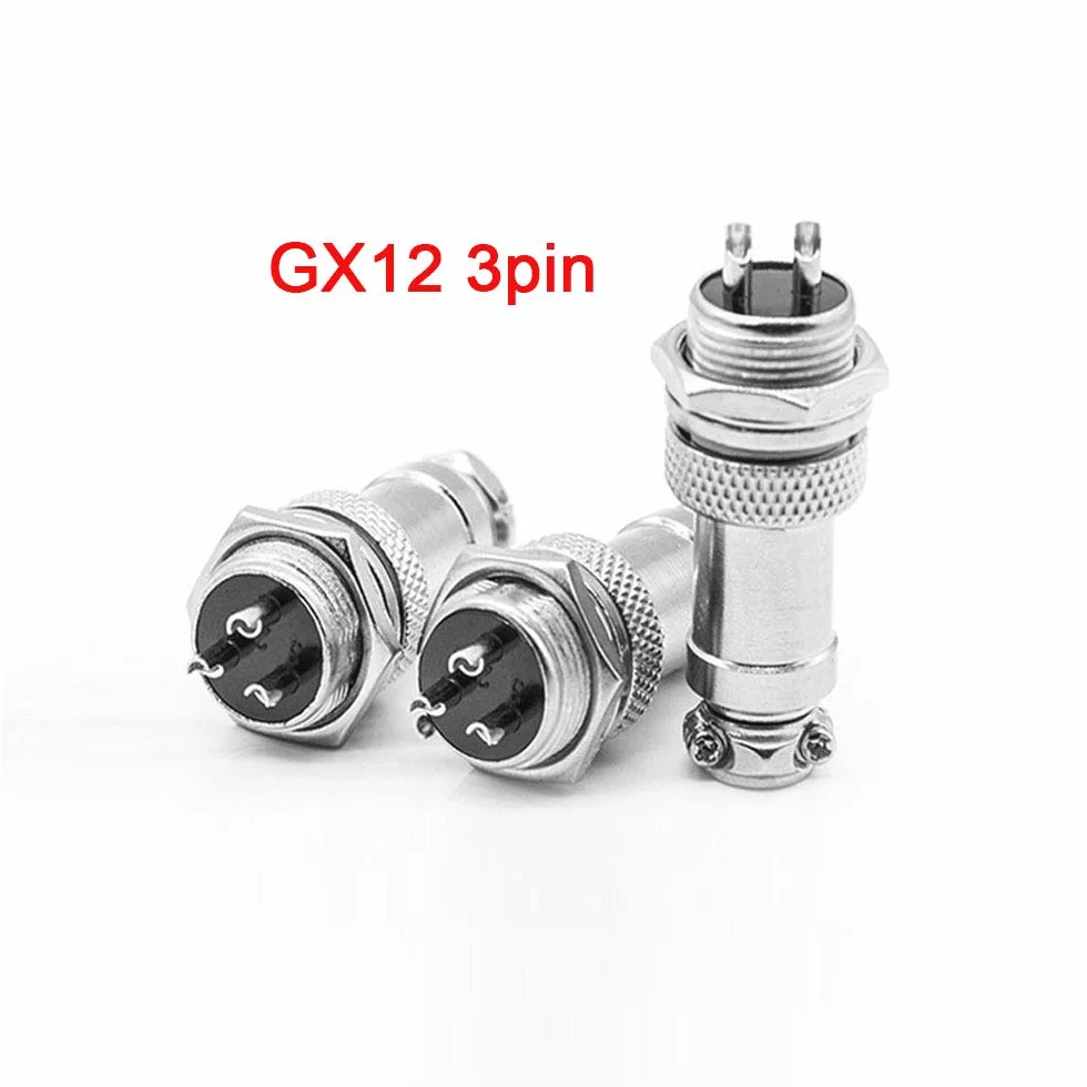 Connecteur Aviation GX12 3 Broches 5A 12mm Mâle Femelle Métal Panneau