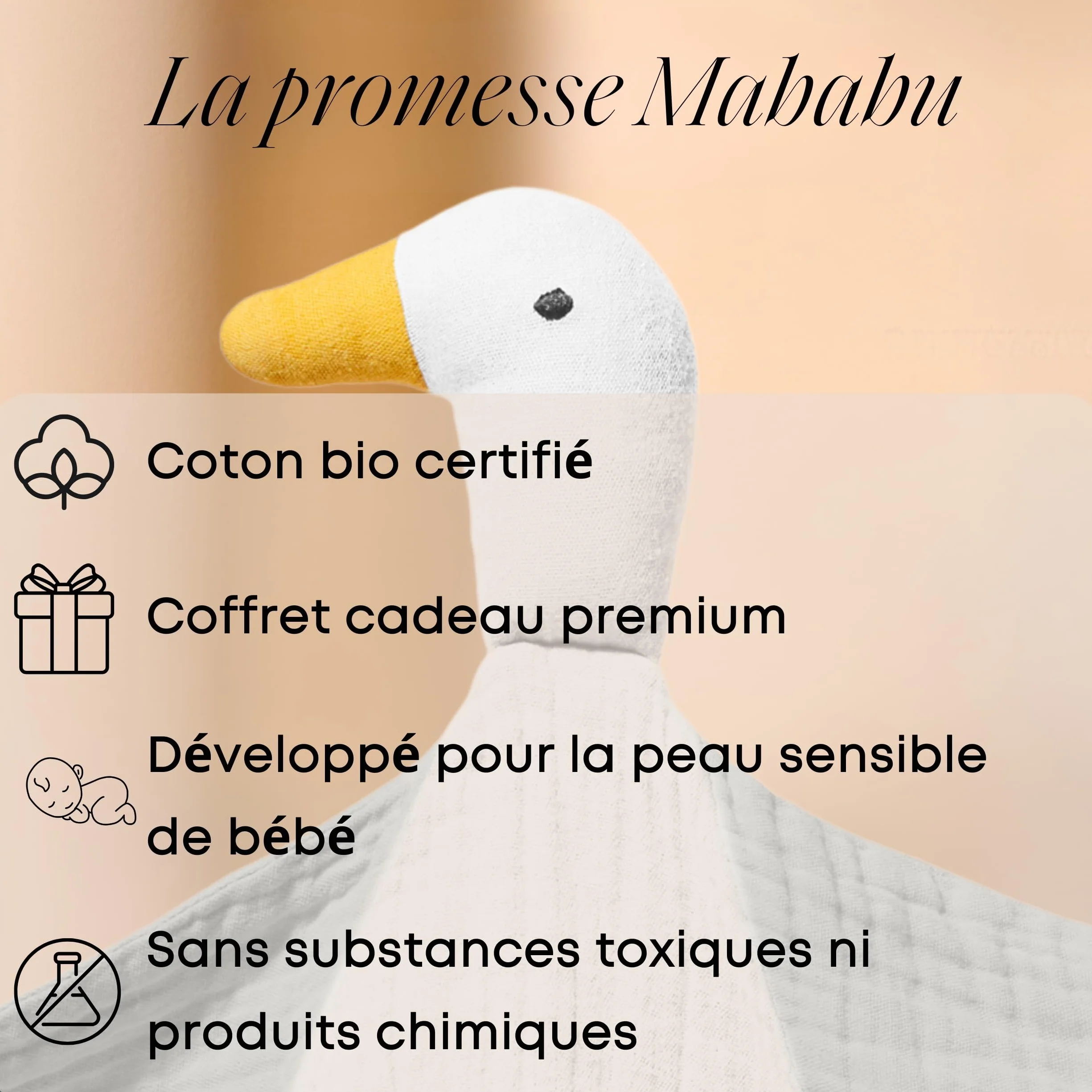 Doudou bébé Naissance I Canard Gaze de Coton Bio GOTS Ultra Doux Respirant Cadeau Nouveau-né
