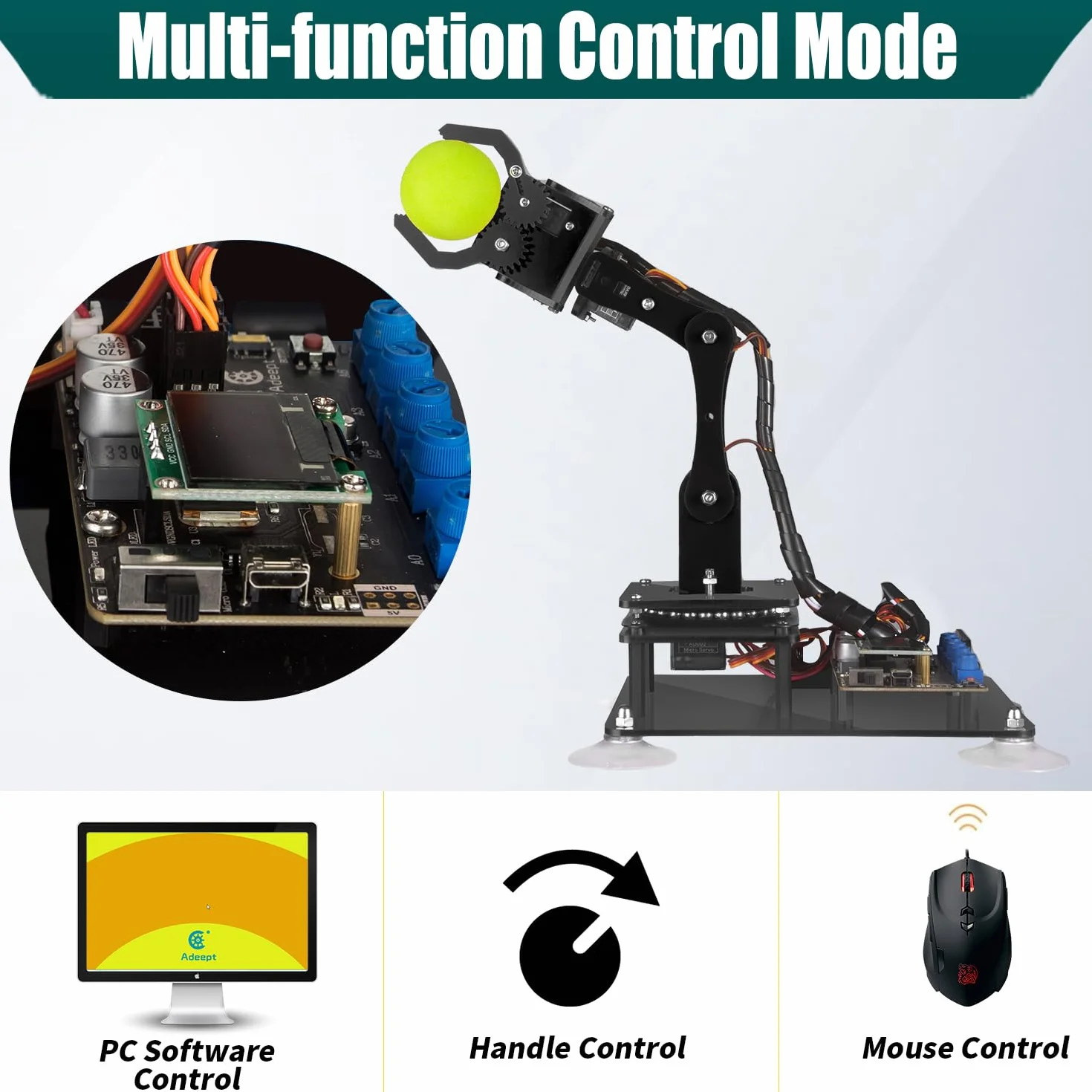 Adeept 5-DOF 5-Axis Educational STEM Programmable Robot Arm Kit with OLED Display Compatible with Arduino IDE Orange