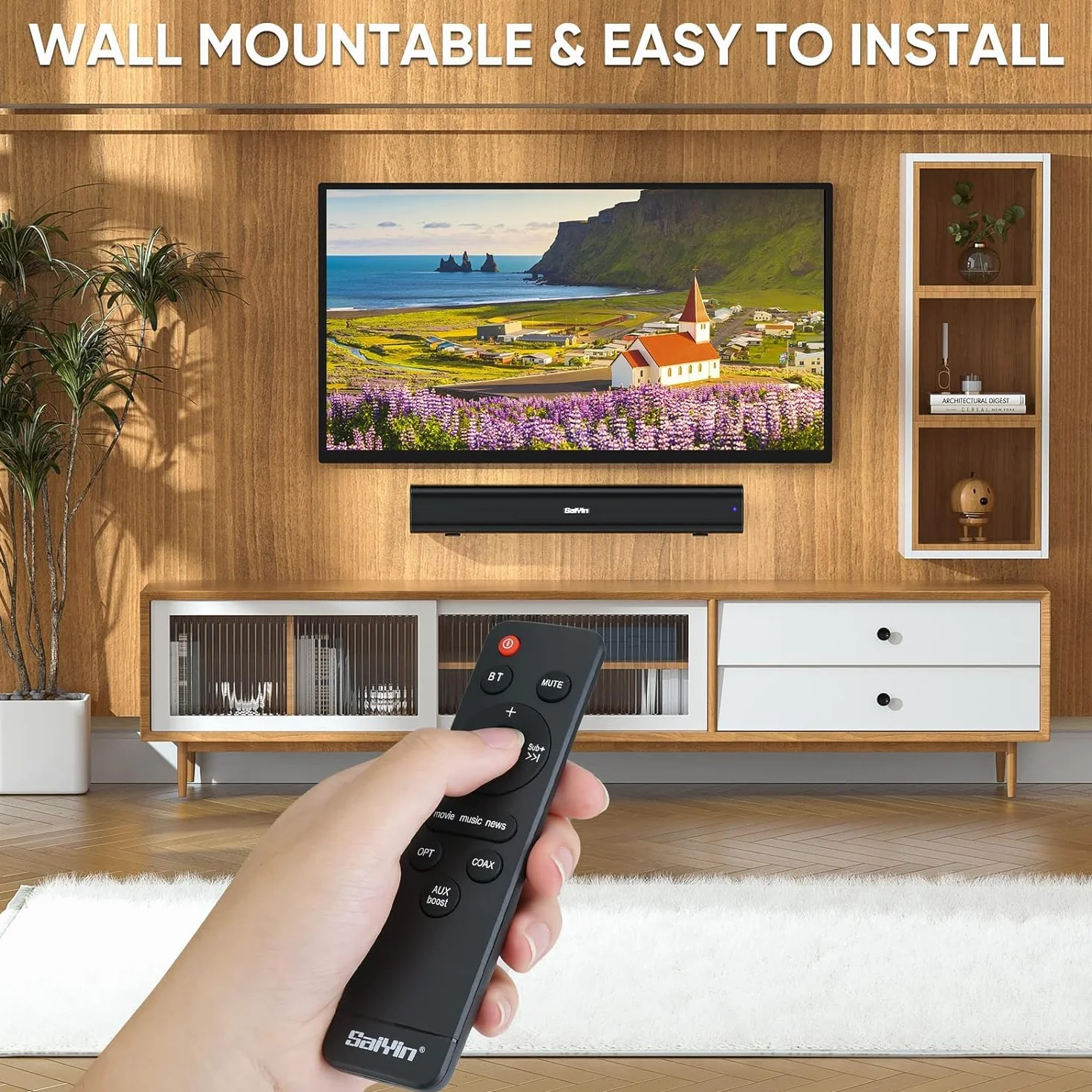 Saiyin Barre de Son TV 40 W Bluetooth 5.3 Optique AUX 17 Pouces Home Cinéma