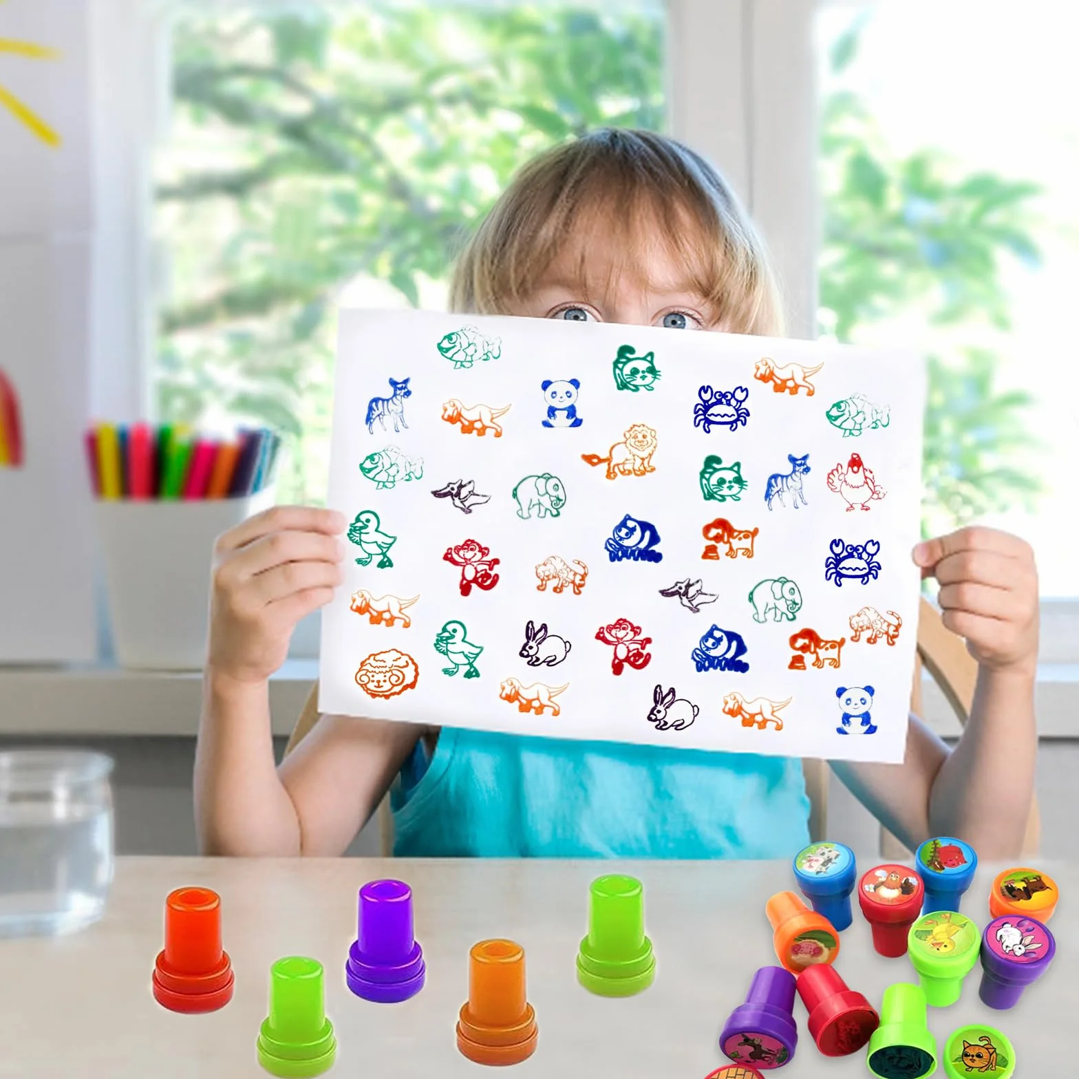 Tampons Enfants Animaux Auto-encreurs 40 Pièces Multicolores