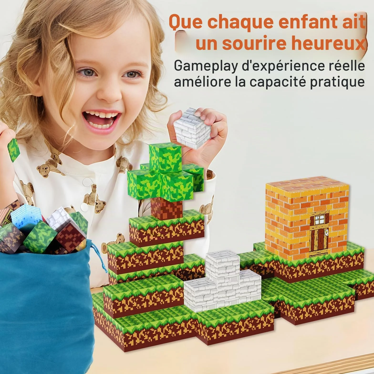 Blocs de Construction Magnétiques 2,5 cm Lot de 100 pour Enfants Montessori Jeu Aimants
