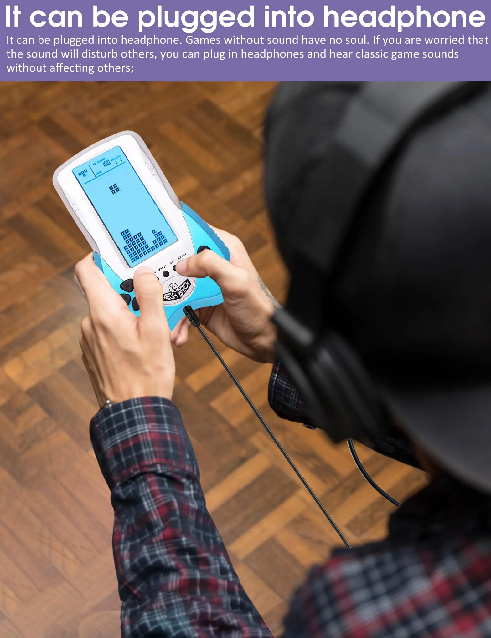 HLF Console de Jeu Grand écran rétroéclairage Bleu 23 Jeux Intégrés Compatible Piles Lithium AAA