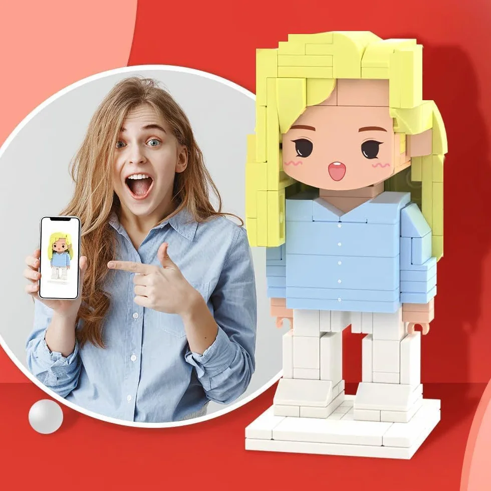 Figurines en Brique Personnalisées Version Mignonne Corps Complet 1 Personne Ensemble de Blocs de Construction Cadeaux pour Noël Saint-Valentin
