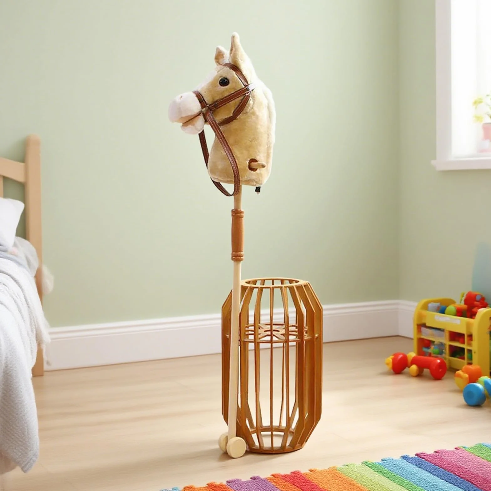 Cheval à Bâton en Bois Sonore pour Jeu d'Imitation Équestre Garçons Filles