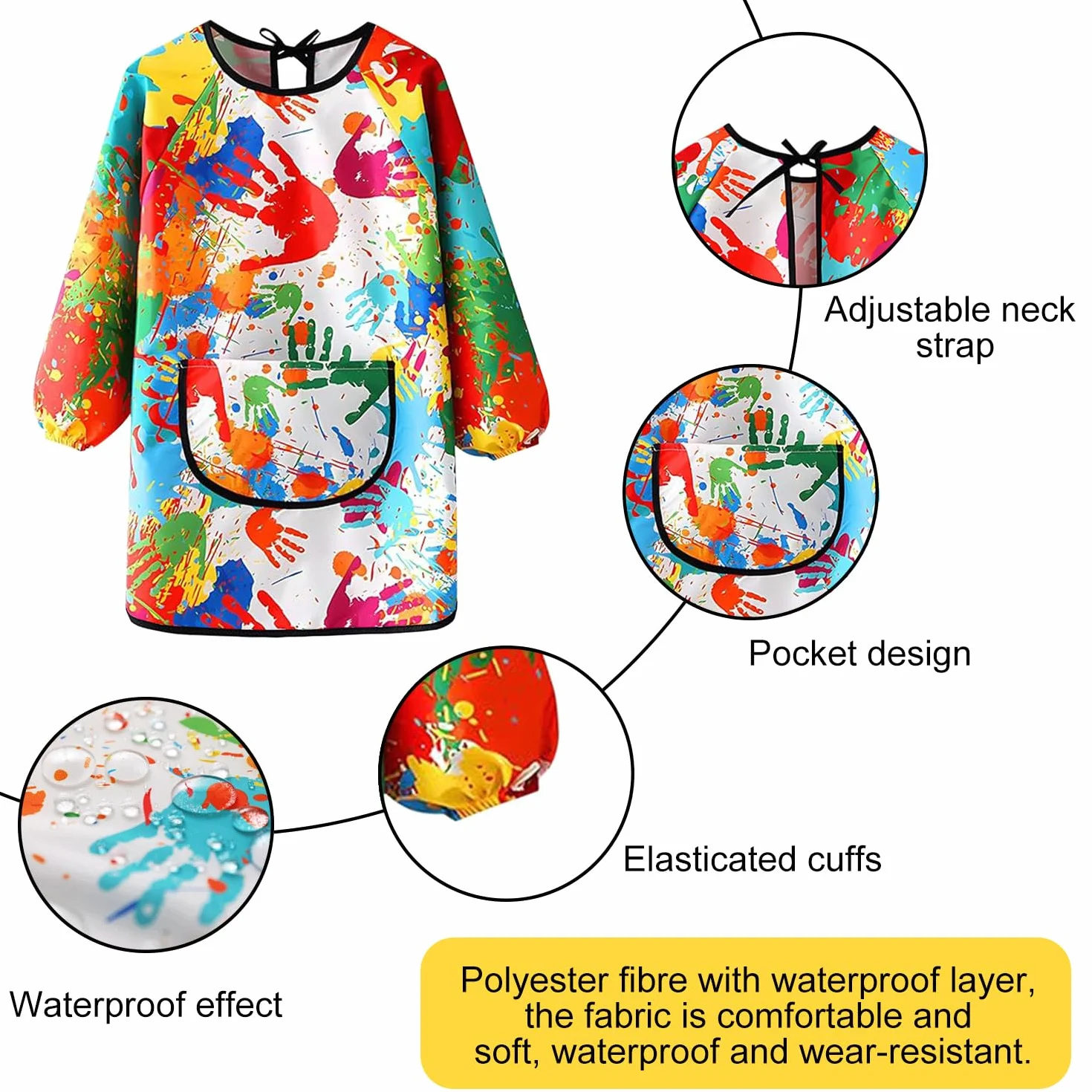Tablier Peinture Enfant Imperméable Réutilisable Manche Longue pour Peinture Cuisine Filles Garçons