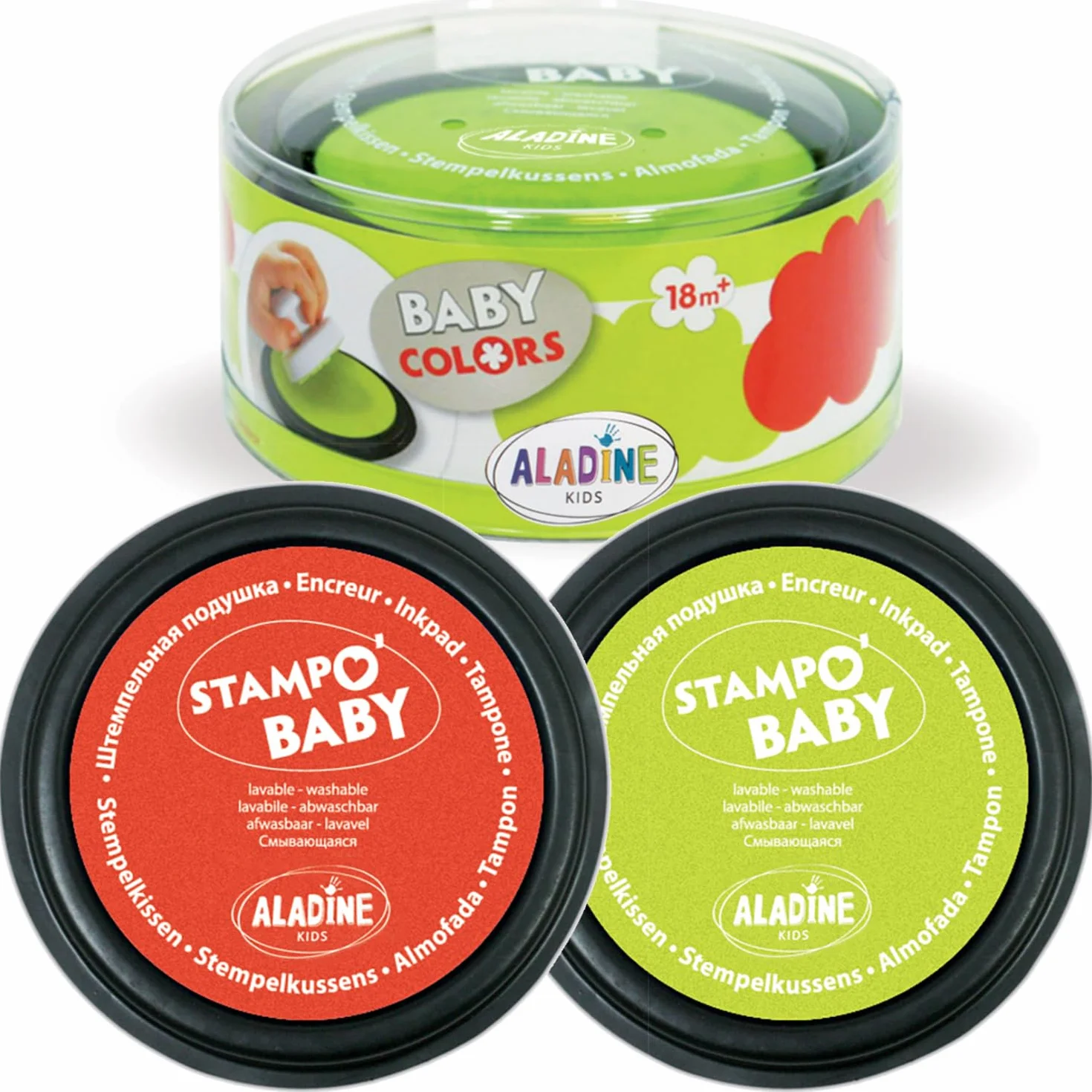 Encreurs XXL pour Tampons Bébé, Rouge & Vert, Encre Lavable, Grande Taille
