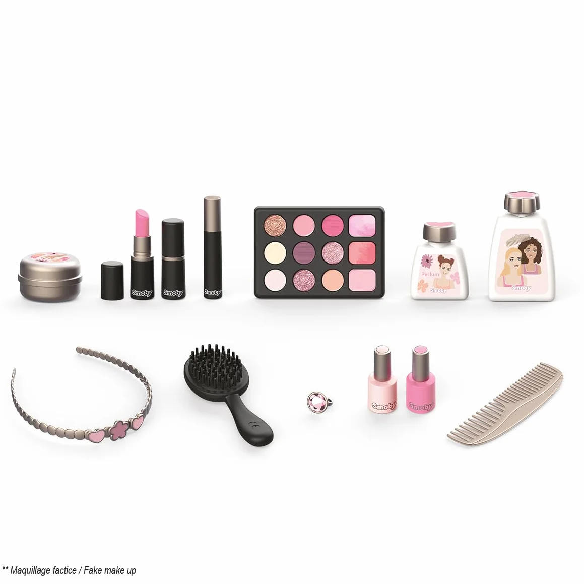 Smoby My Beauty Vanity Coiffure Onglerie Maquillage Factice 13 Accessoires Facile à Transporter
