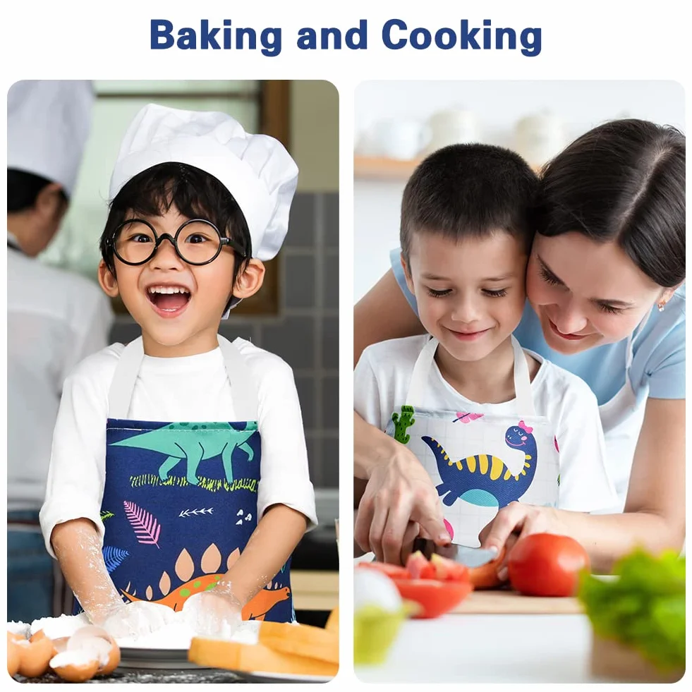 Tablier de Cuisine Enfant Étanche Lavable en Machine 2pcs pour Filles Garçons Poterie Peinture