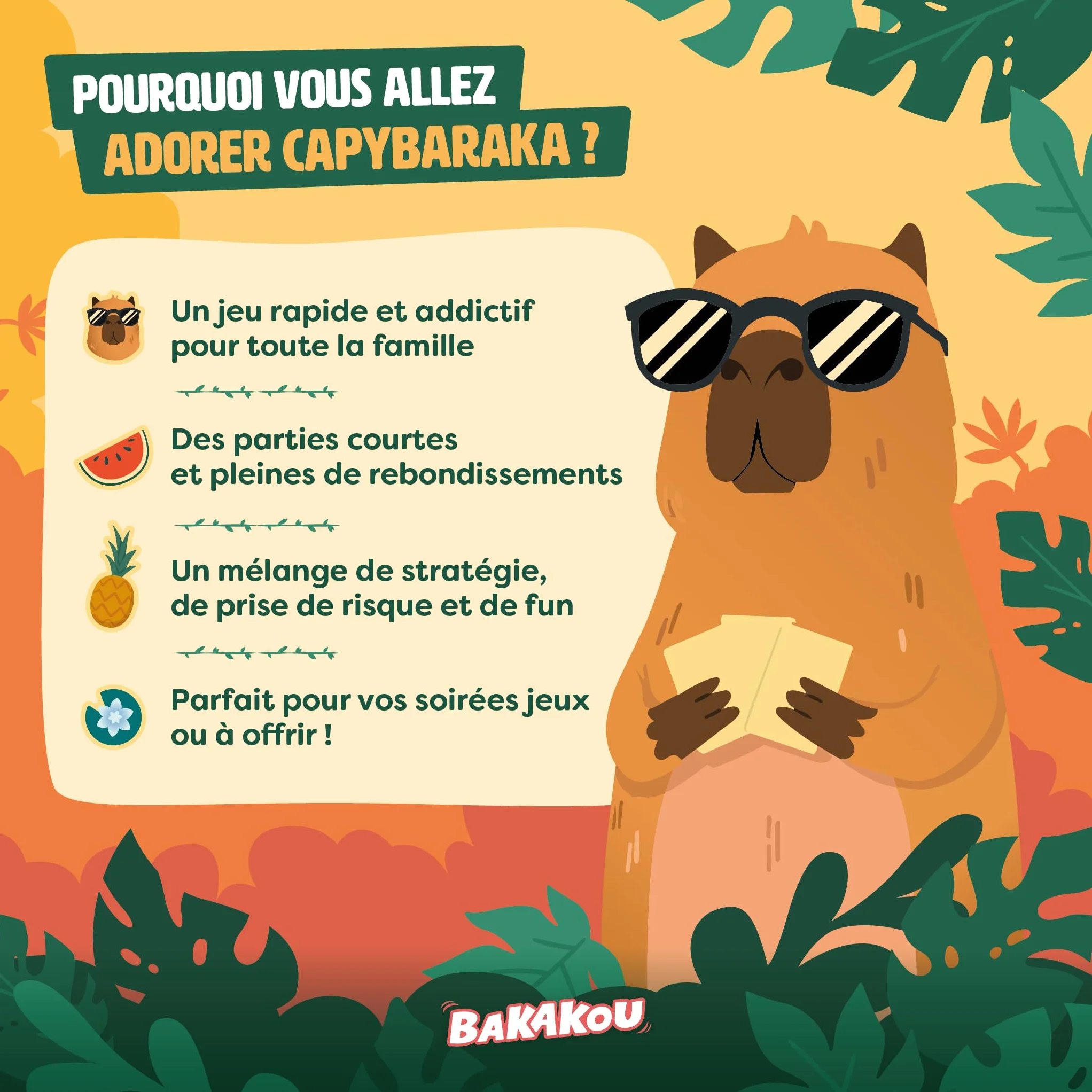 Capybaraka - Jeu de Cartes Familial et Tactique - Choix Simultané, Pastèques & Fiesta - 2 à 6 Joueurs - Dès 7 Ans - 20 Min