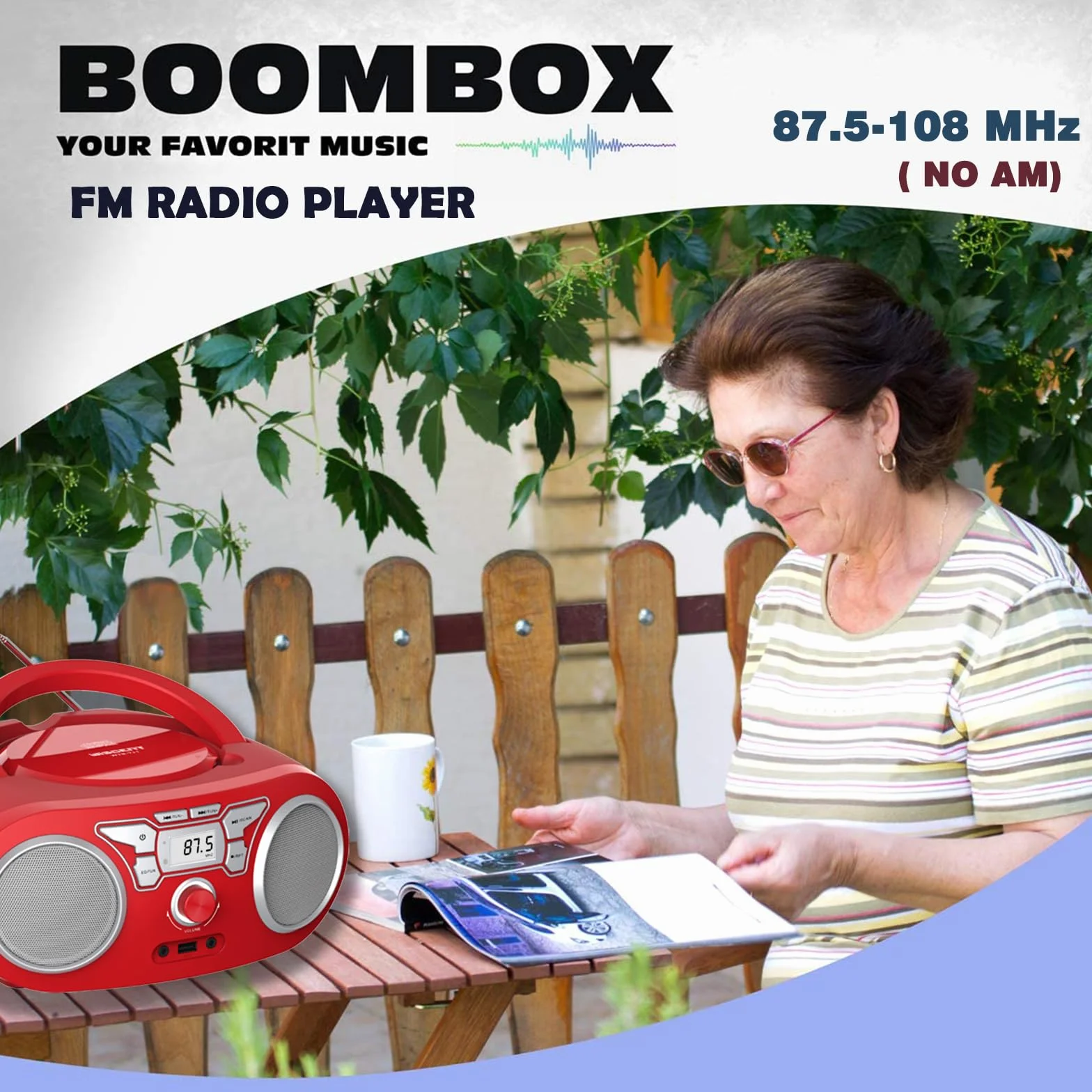 Lecteur CD Bluetooth Radio FM Stéréo Portable avec USB AUX MP3 CD-R