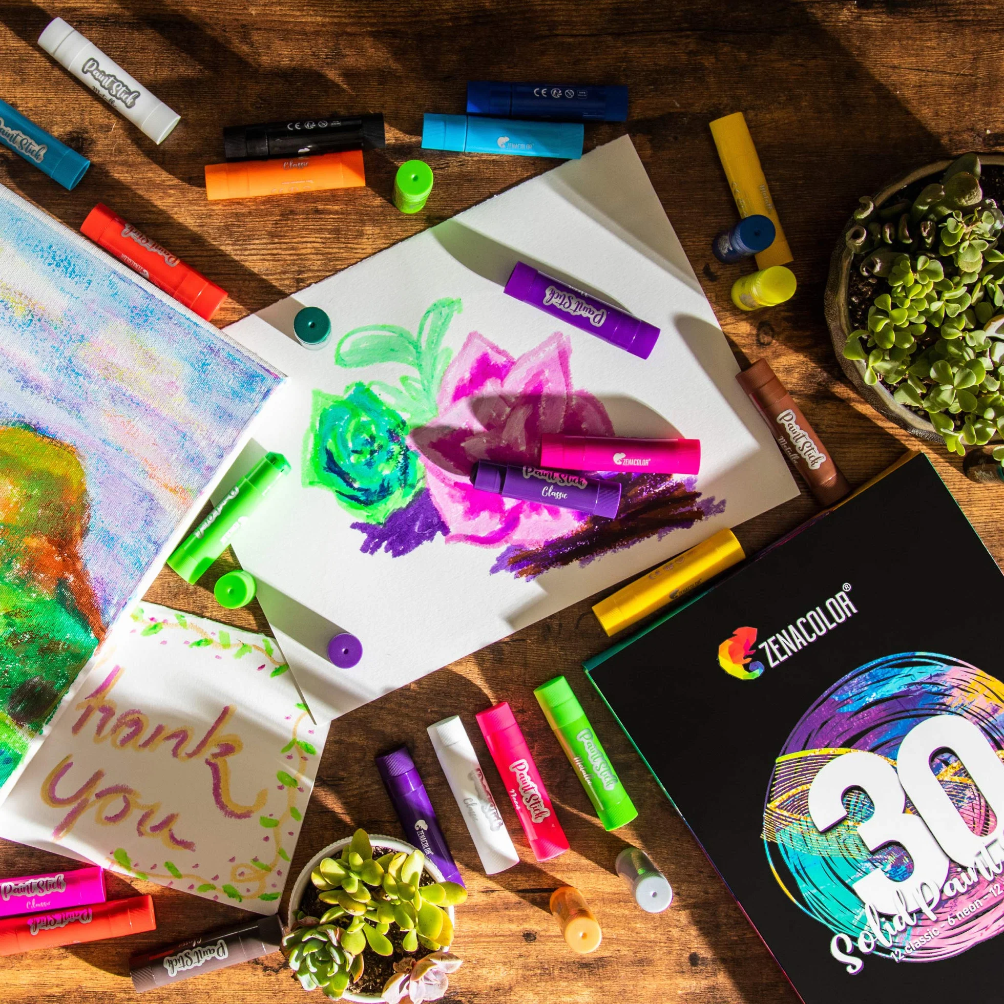 Zenacolor Lot de 30 bâtons de peinture pour enfants - Fournitures d'art sans désordre