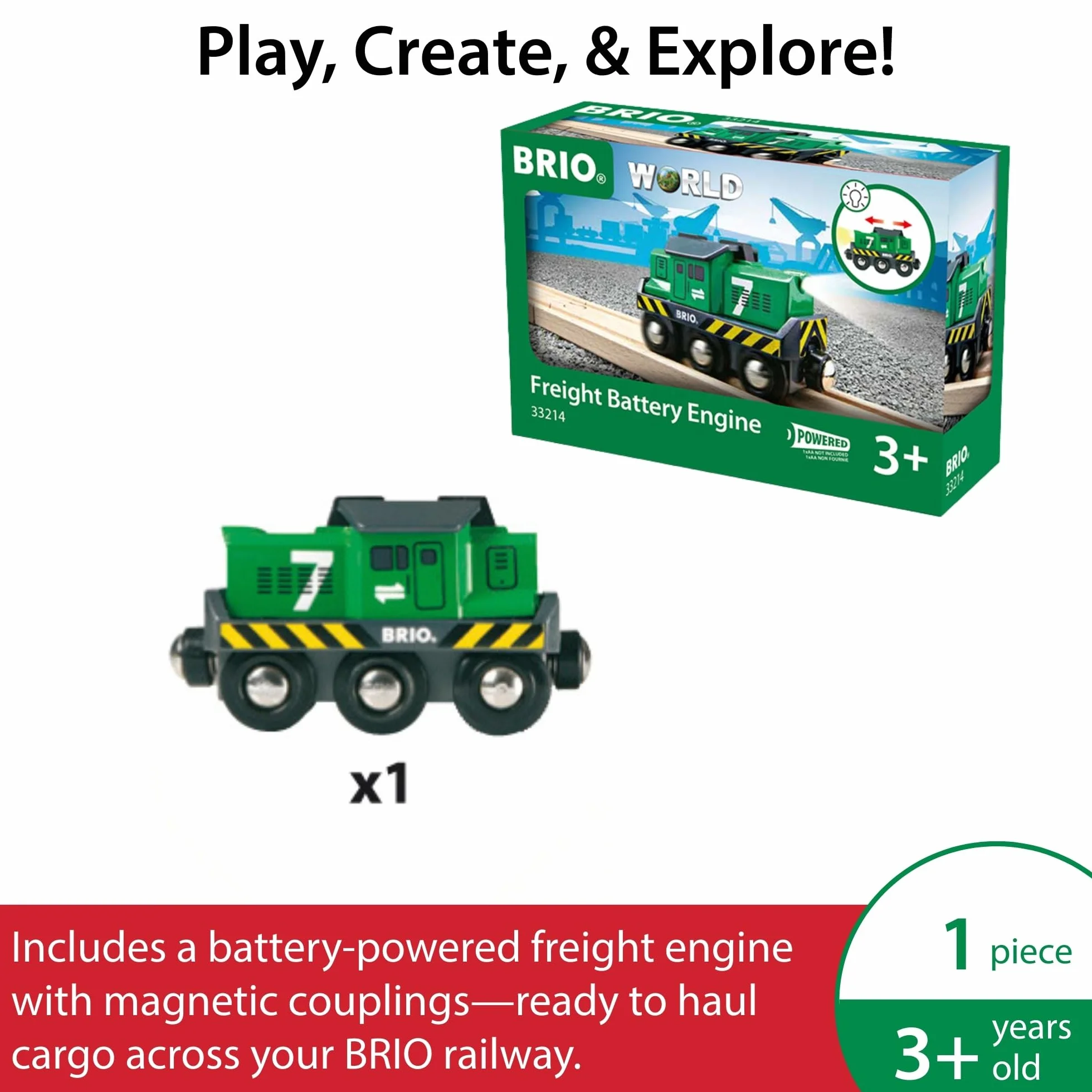 Brio World Locomotive de Fret à Pile Train électrique Fonction Lumineuse Circuit Train Bois Jouet 3 Ans