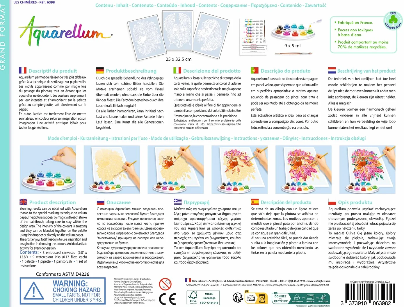 Sentosphère AQUARELLUM CHIMERES Kit peinture Aquarellable Magique 7 ans Fabriqué en France