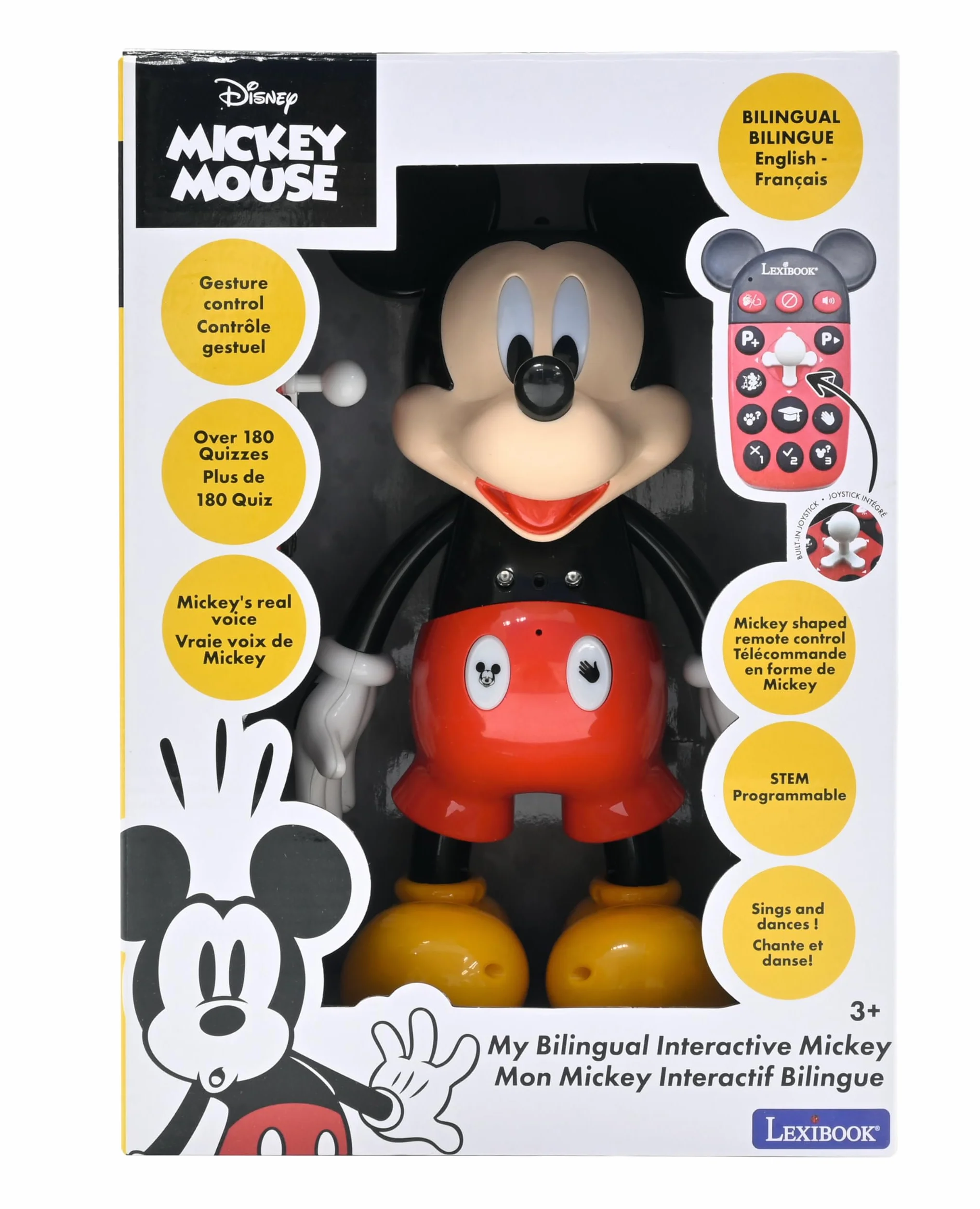 Lexibook Disney Robot Mickey bilingue Français/Anglais 100 Quiz éducatifs programmable Noir/Rouge MCH01i1