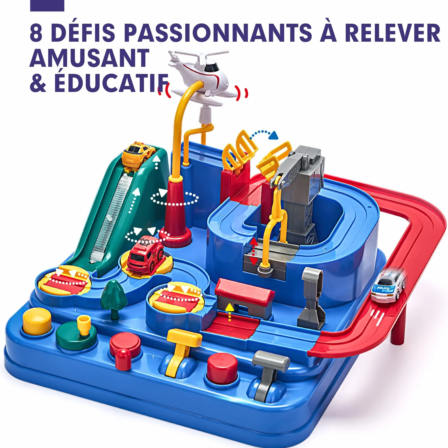 hahaland Circuit Voiture Jouet pour Enfant 3 4 5 Ans - Piste de Voiture avec Hélicoptère et Bus, Jouet Éducatif Interactif, Cadeau Garçon Fille 3-6 Ans