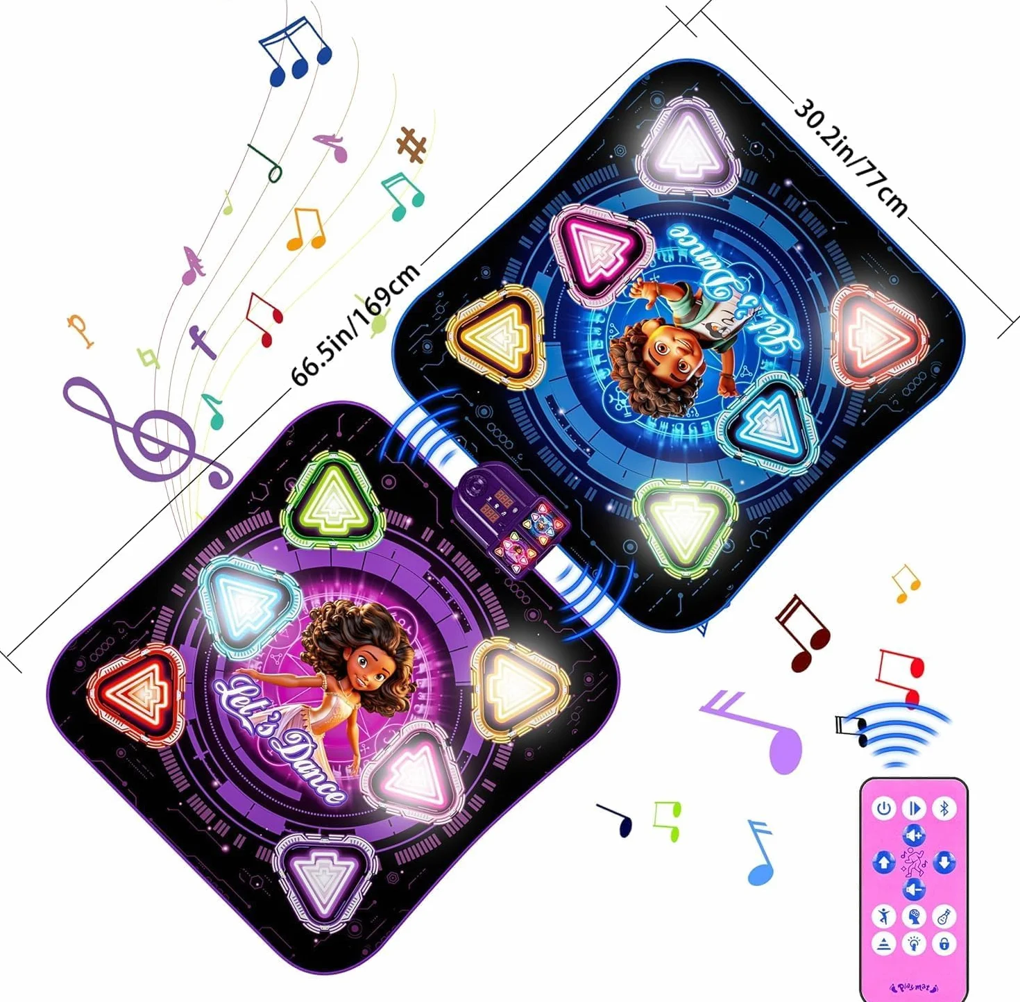 Tapis de Danse pour Enfants 2 Joueurs, Tapis de Danse Lumineux 12 Boutons Bluetooth, Cadeau Anniversaire Noël Filles Garçons 3-12 Ans
