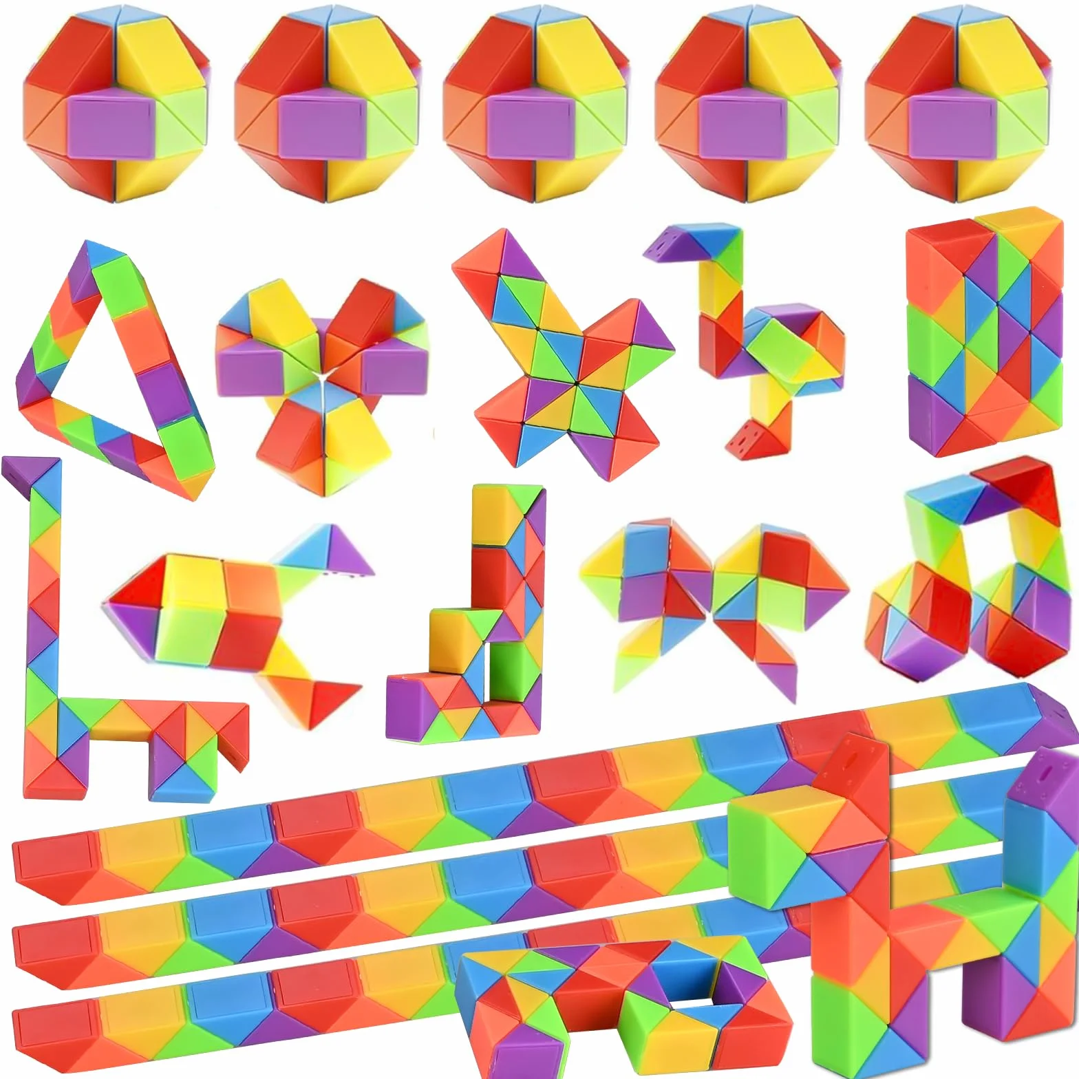GOLDGE 15 pièces Serpent Magique Cube Puzzle Enfant Casse-Tête Jouets Arc-en-Ciel
